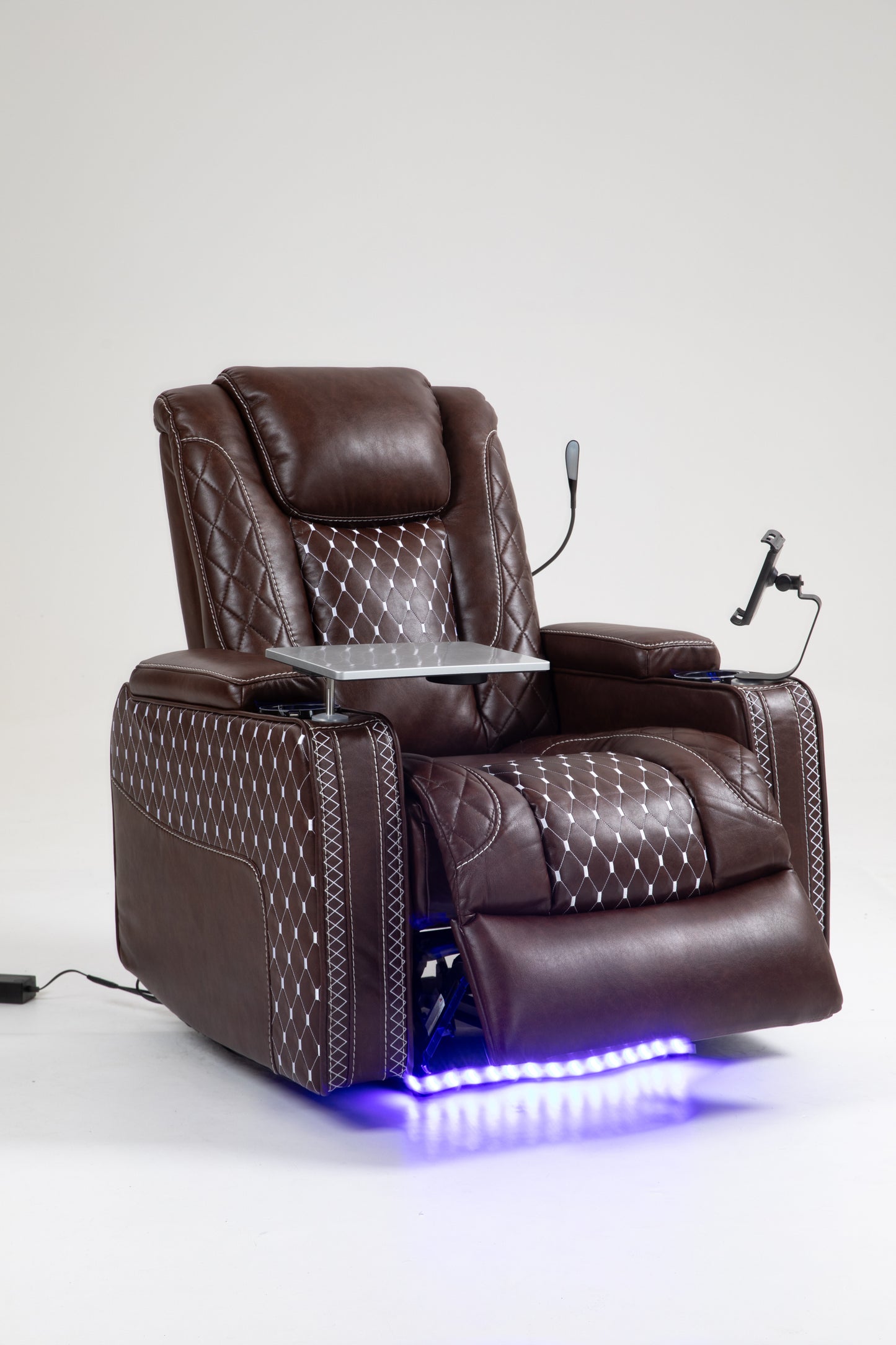 Power Zero Gravity Recliner with Multifunctional Features - Storage Armrest & Cup Holder - Laptop Table & Phone Holder- Reading Light & LED - Infinite Position Recline for Living Room & Office