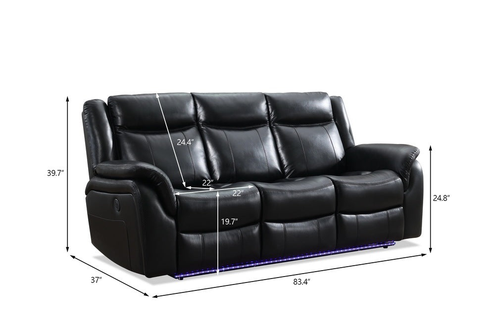 Power reclining sofa with  LED Strip / drop off table black color