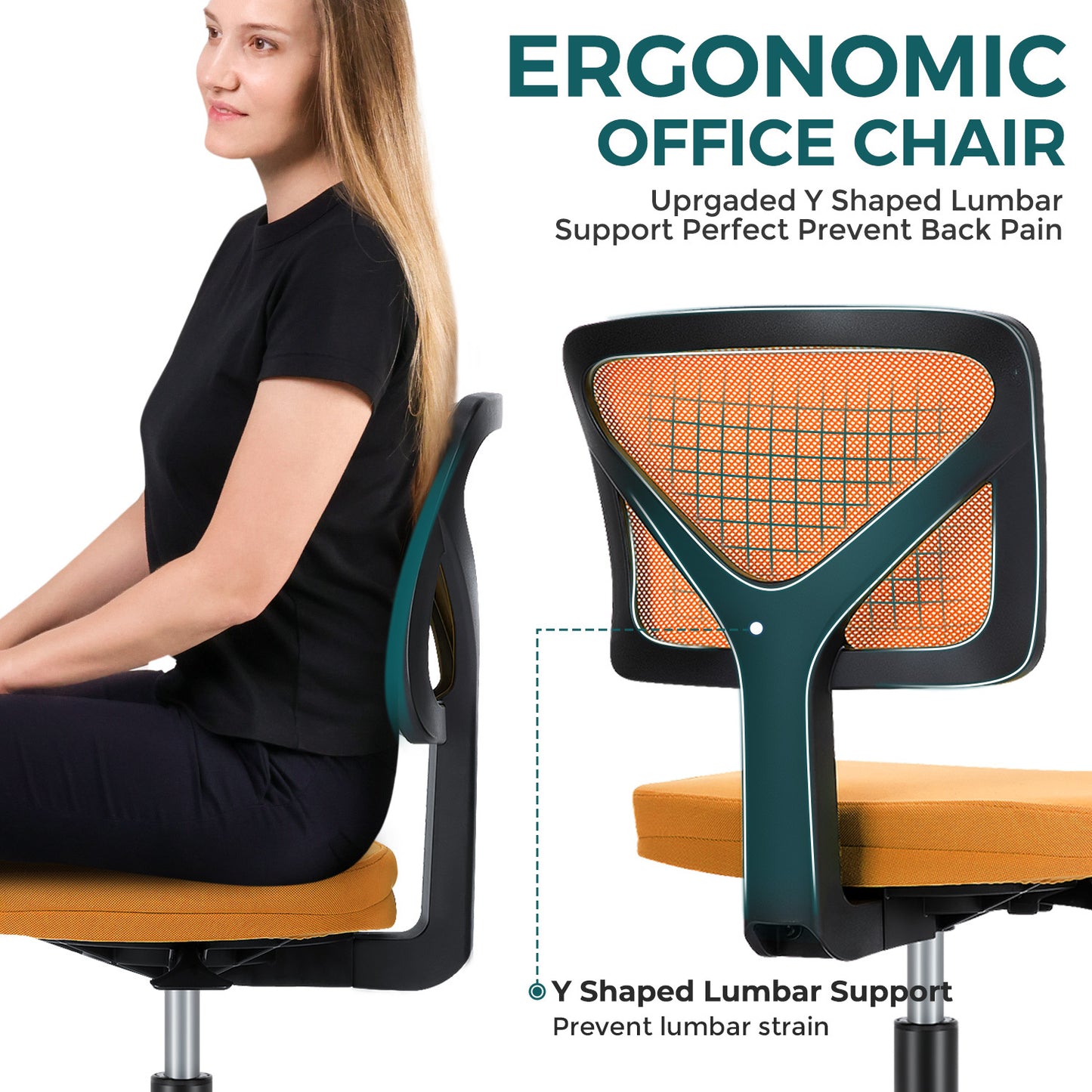 Sweetcrispy Armless Desk Chair Small Home Office Chair with Lumbar Support