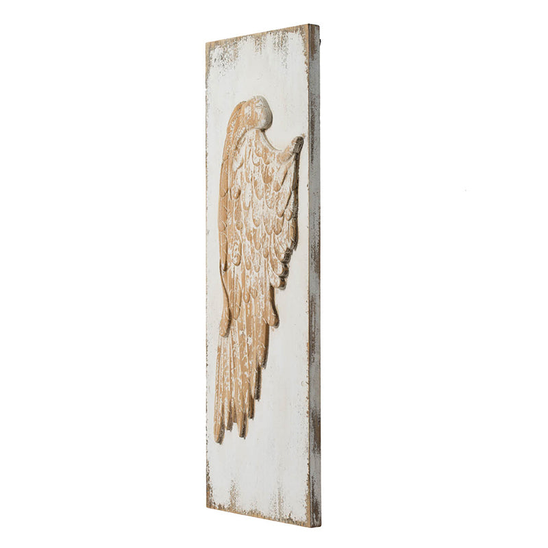 Set of 2 Feather Wing Wall Panels with Distressed White Finish, Rectangle Hanging Wall Art, 42" x 15.5"