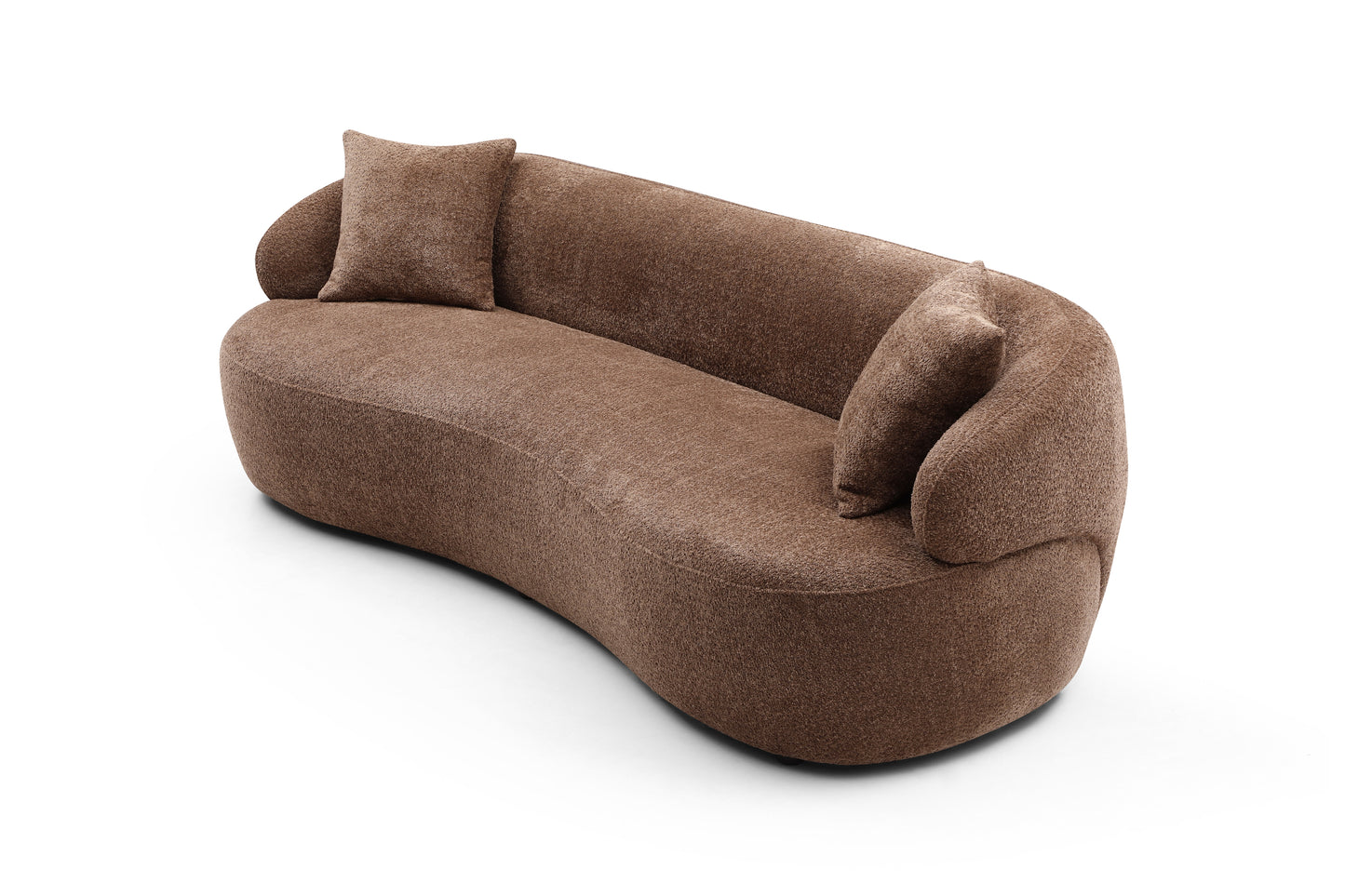 Brown Mid Century Modern Curved Sofa, 3 Seat Cloud couch Boucle sofa Fabric Couch for Living Room, Bedroom, Office