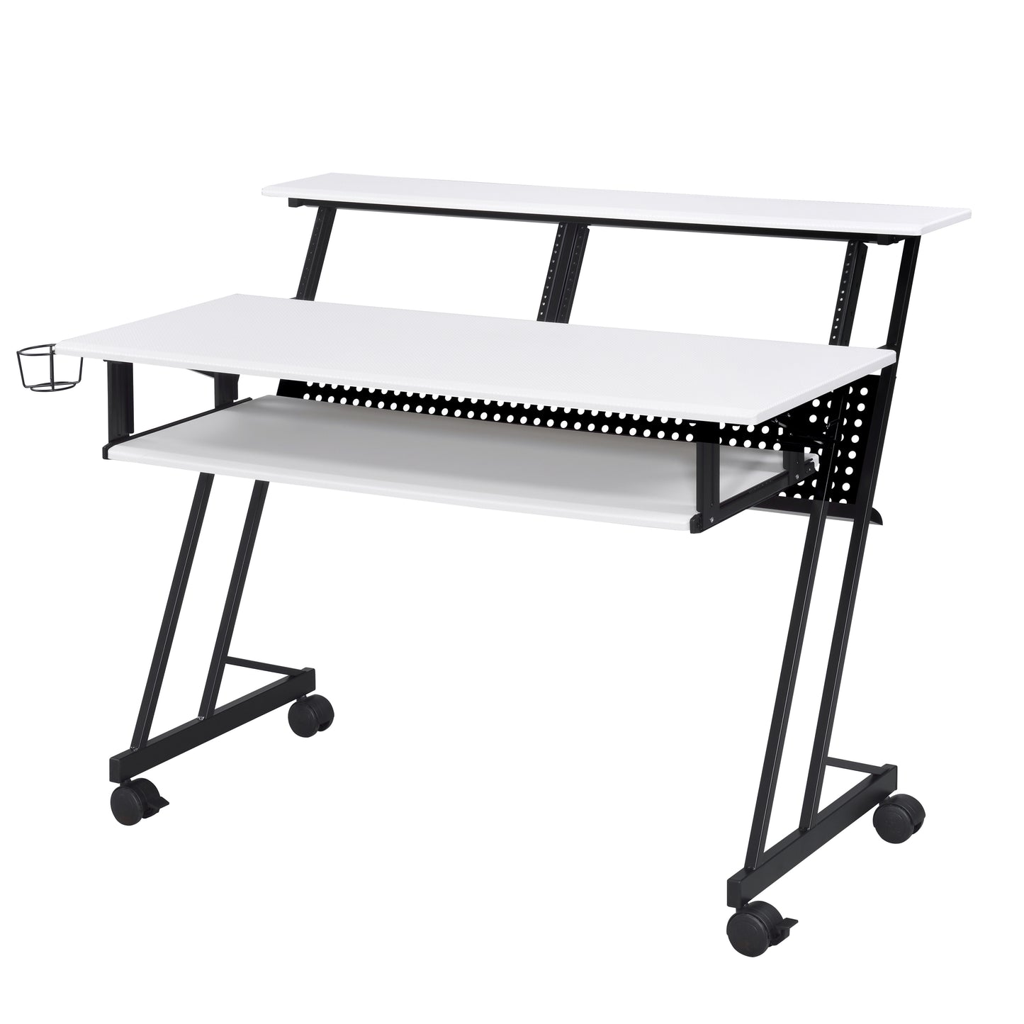 White and Black Music Recording Studio Desk with Metal Base