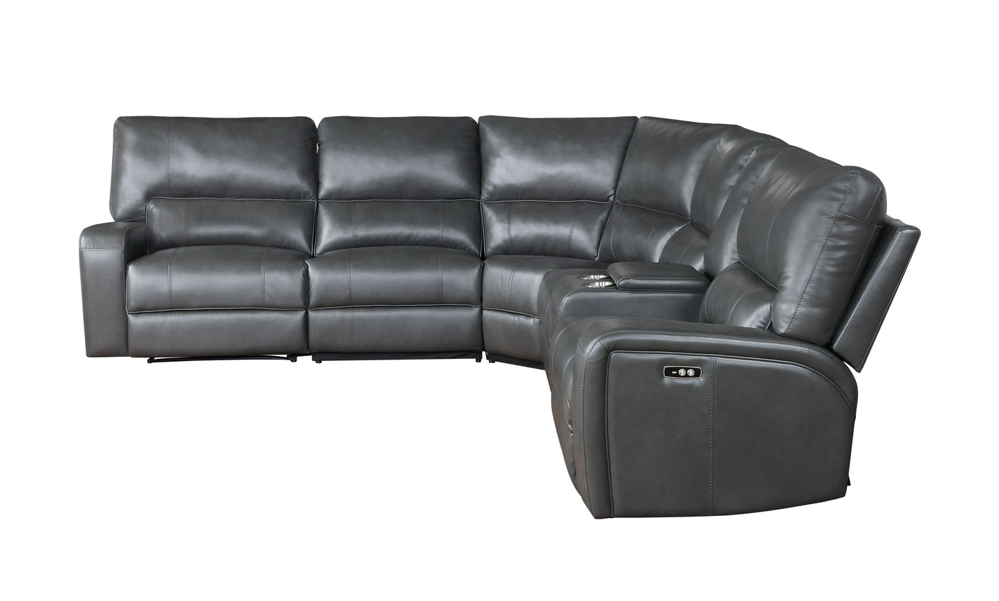 Saul Gray Leather Aire Power Motion Sectional Sofa w/ USB Port & Cupholder Console