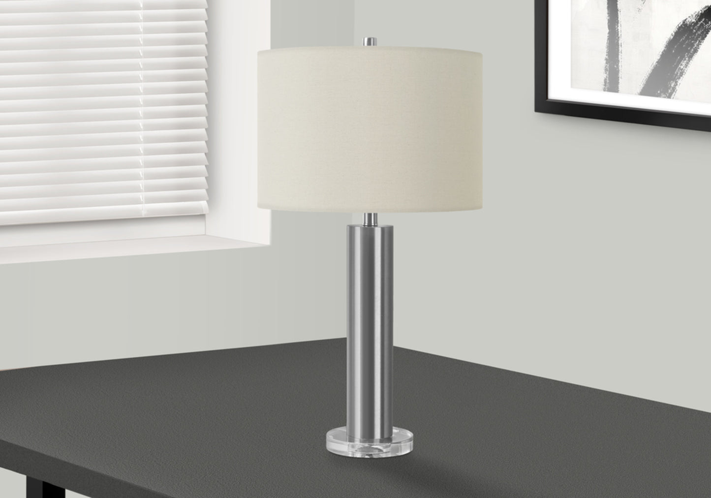 Lighting, 28"h, Table Lamp, Nickel Metal, Ivory / Cream Shade, Contemporary