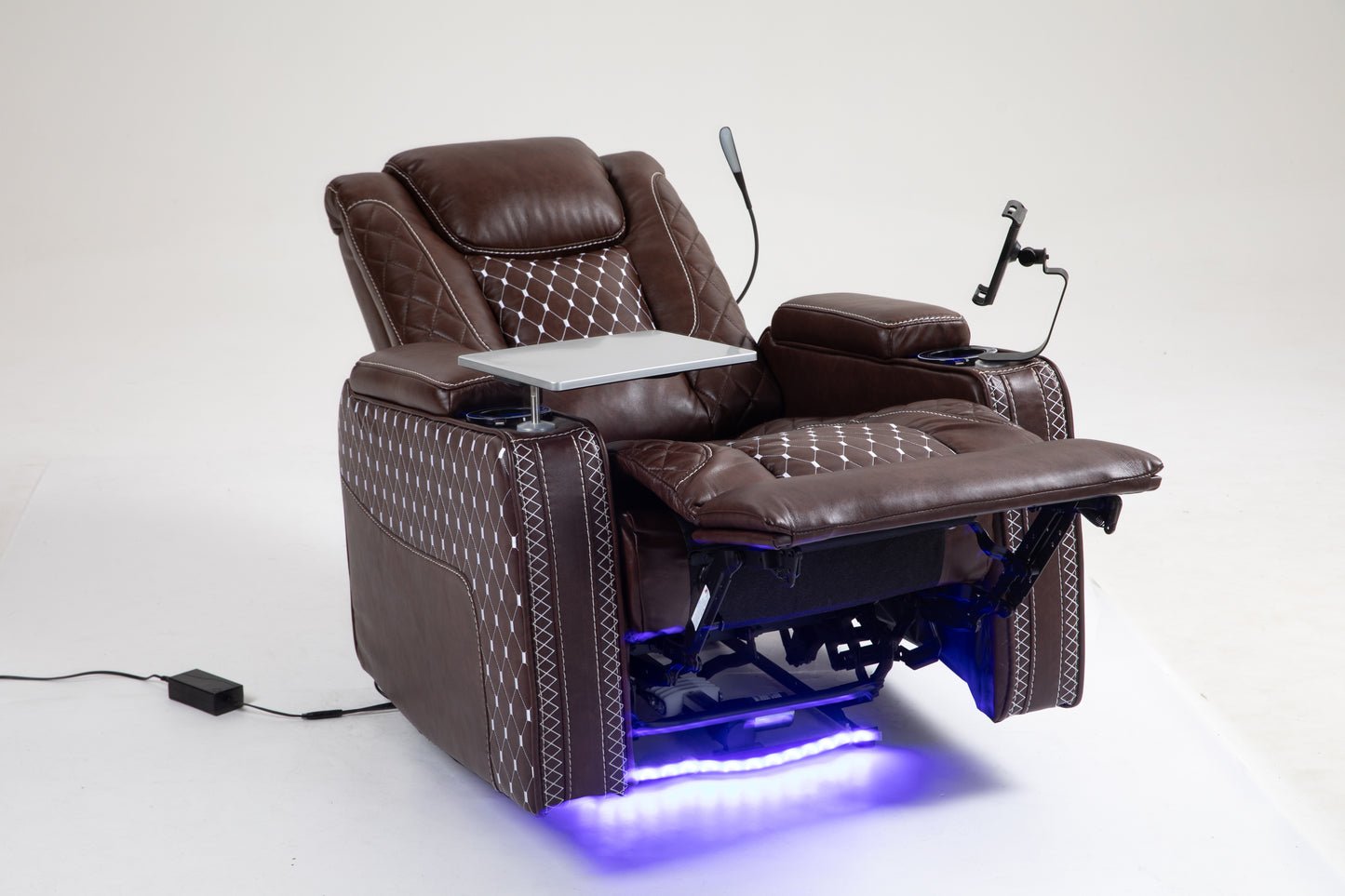 Power Zero Gravity Recliner with Multifunctional Features - Storage Armrest & Cup Holder - Laptop Table & Phone Holder- Reading Light & LED - Infinite Position Recline for Living Room & Office