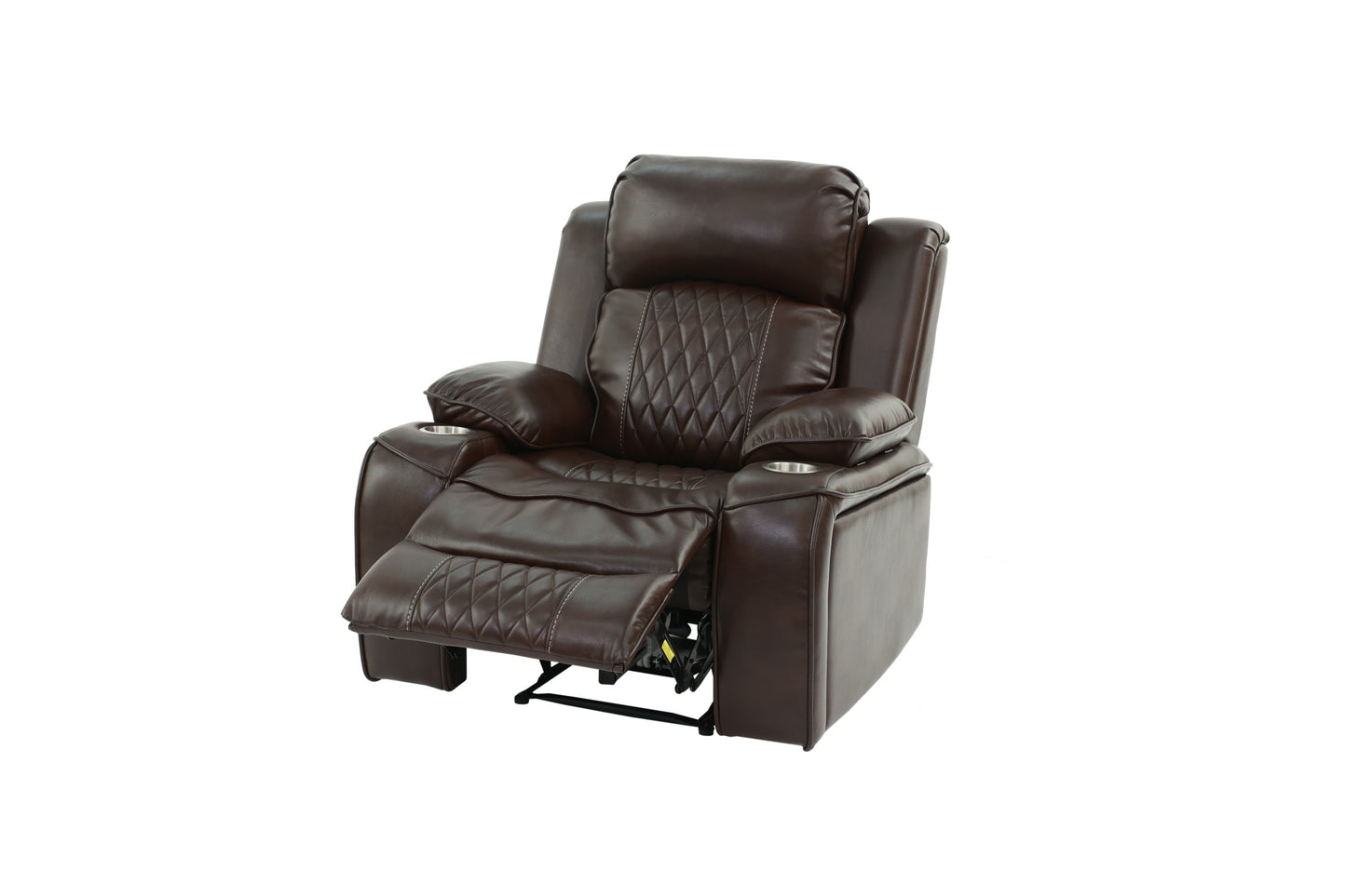 Power Motion Recliner Chair 1pc Chair Contemporary Brown Color Gel Leatherette Storage Arms w Cup Holder Living Room Furniture