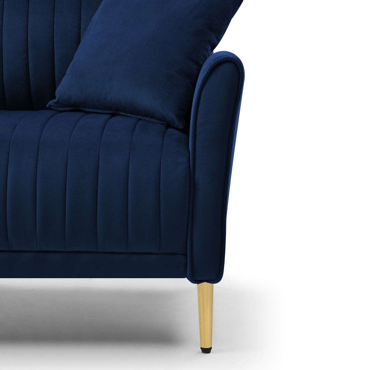 81.9" Navy Blue Velvet Channel Tufted Upholstered 3-Seater Sofa Scrolled Arms With 3 Pillows