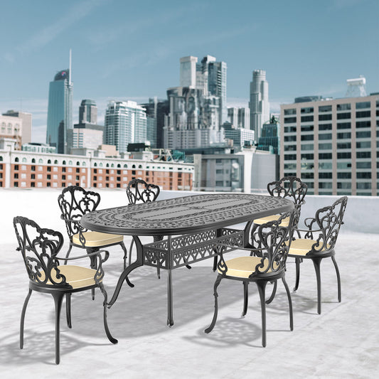 (Cushions In  Random Colors)7-Piece Set Of Cast Aluminum Patio Furniture With  Cushions