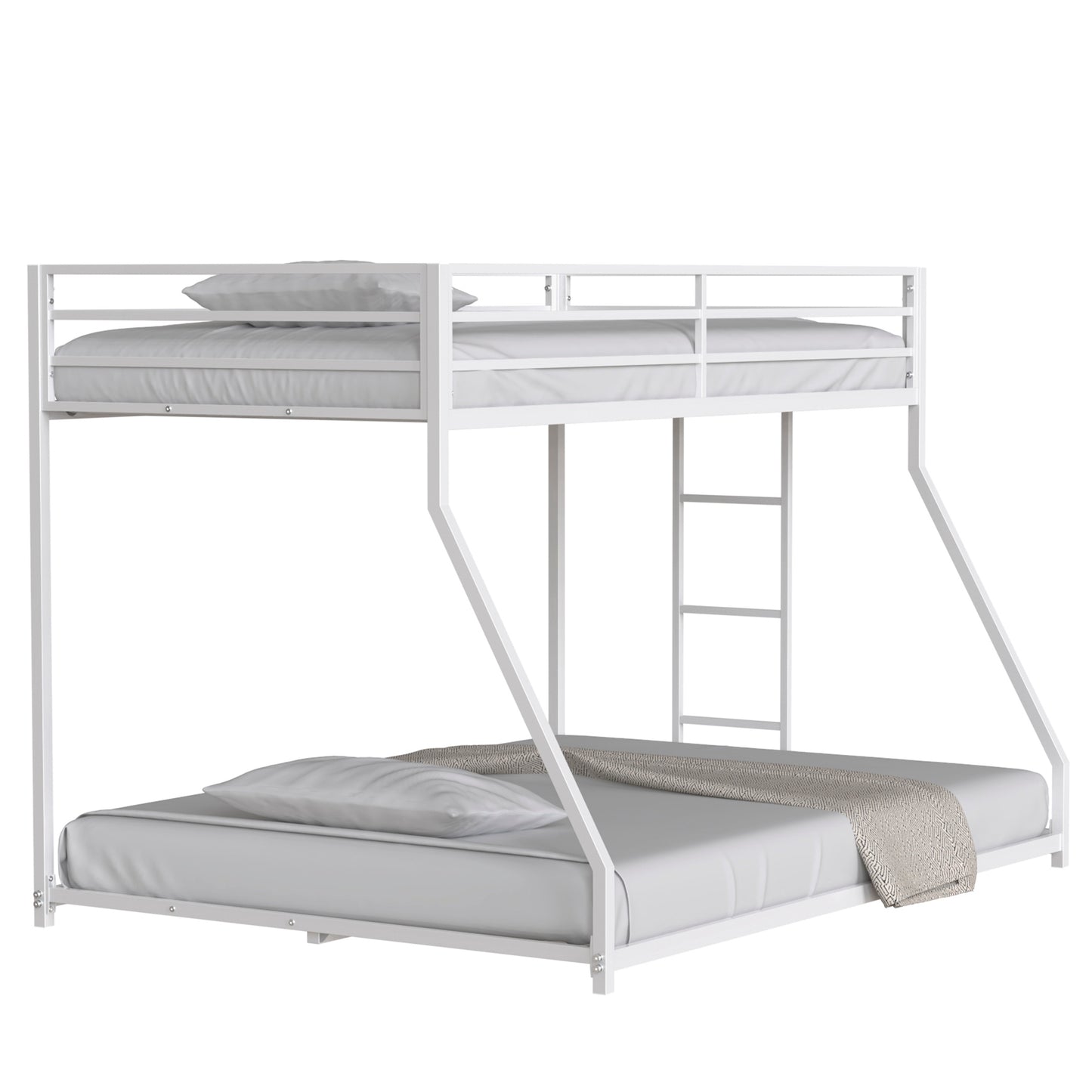 Adam Sturdy Twin over Full Metal Bunk White for Kids and Adult, Low Profile and Easy Climbing with Stable Ladder