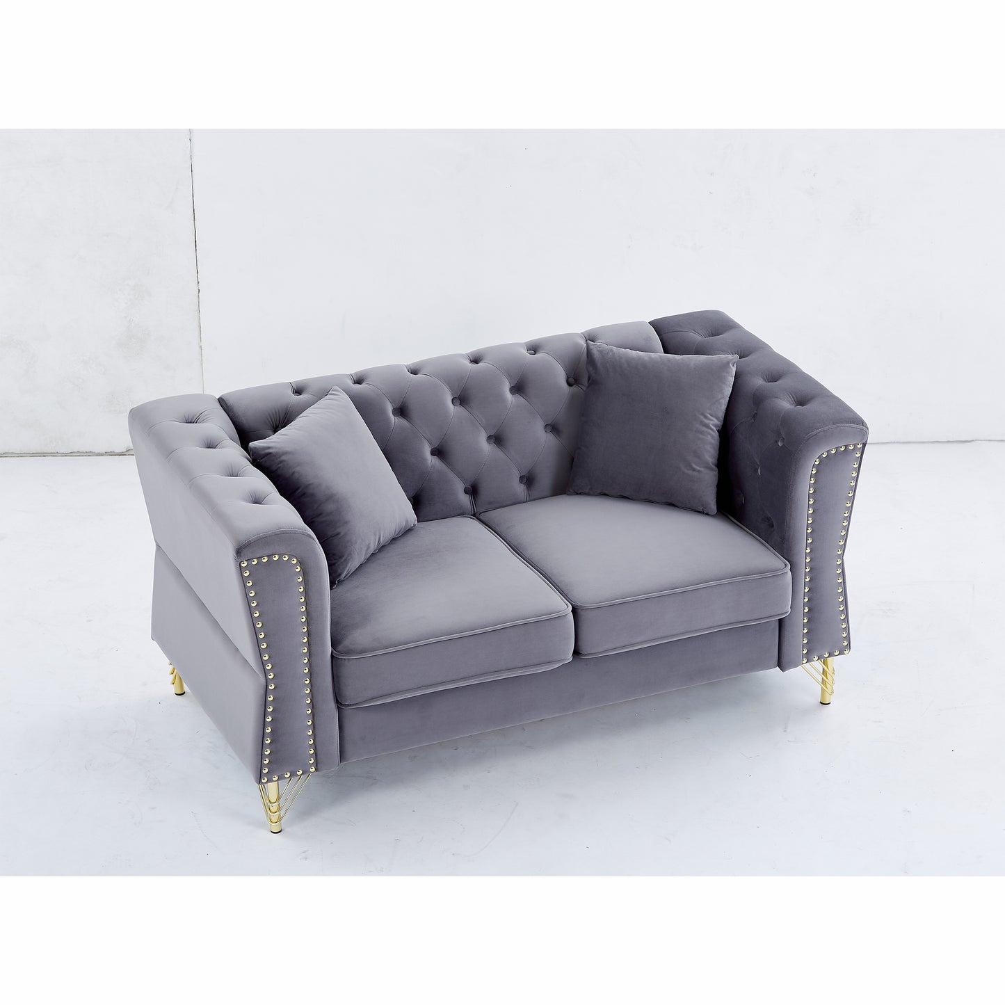 3-seater Combination Sofa Tufted Couch with Rolled Arms and Nailhead for Living Room, Bedroom, Office, Apartment, four pillows