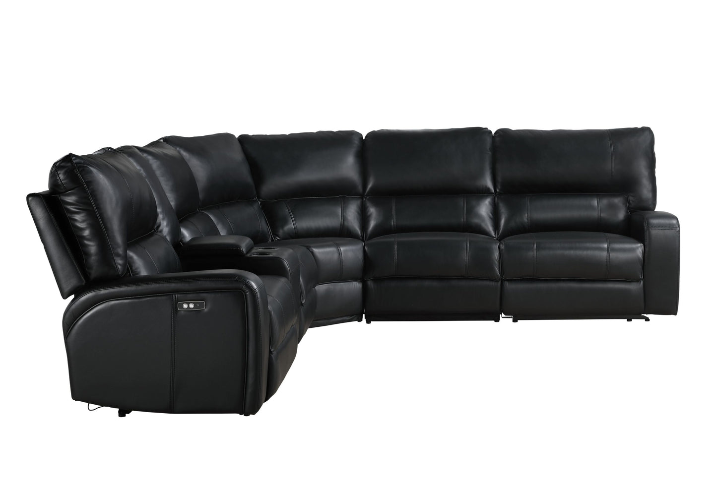 Saul Black Leather Aire Power Recliner Sectional Sofa w/ USB Port & Cupholder Console