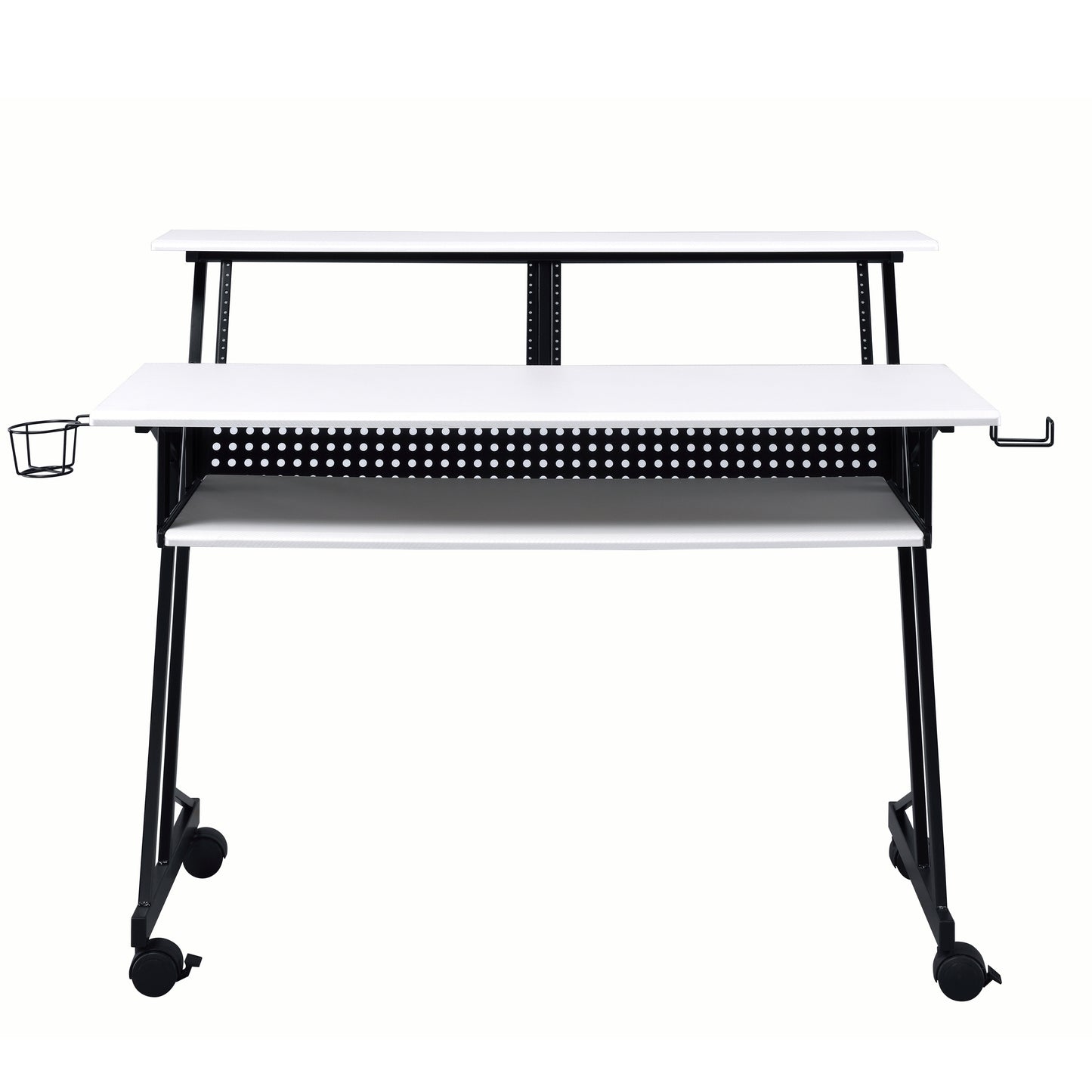 White and Black Music Recording Studio Desk with Metal Base