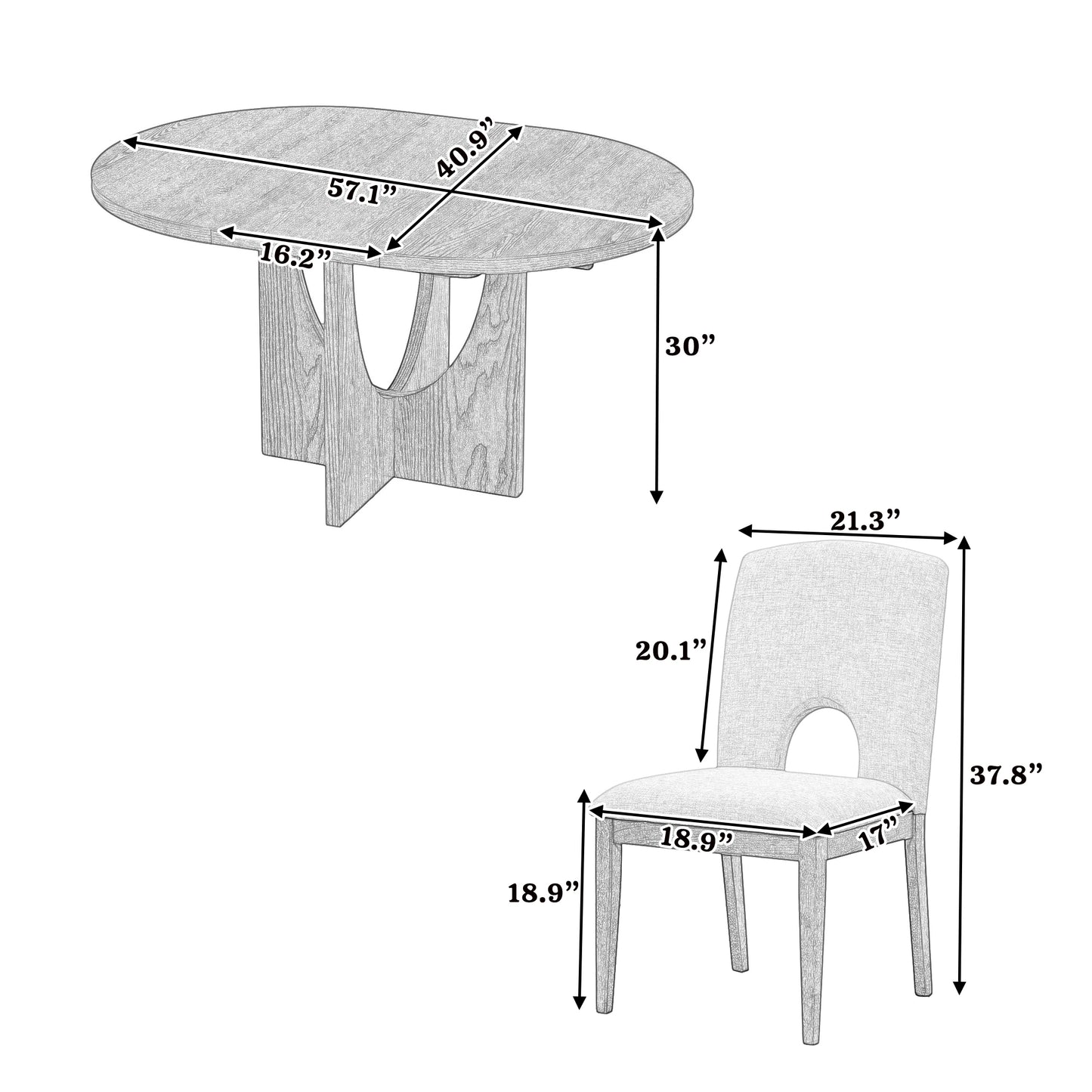 TOPMAX Modern 5-Piece Extendable Round Dining Table Set with 16.2inch Removable Leaf for Small Places, Walnut+Beige