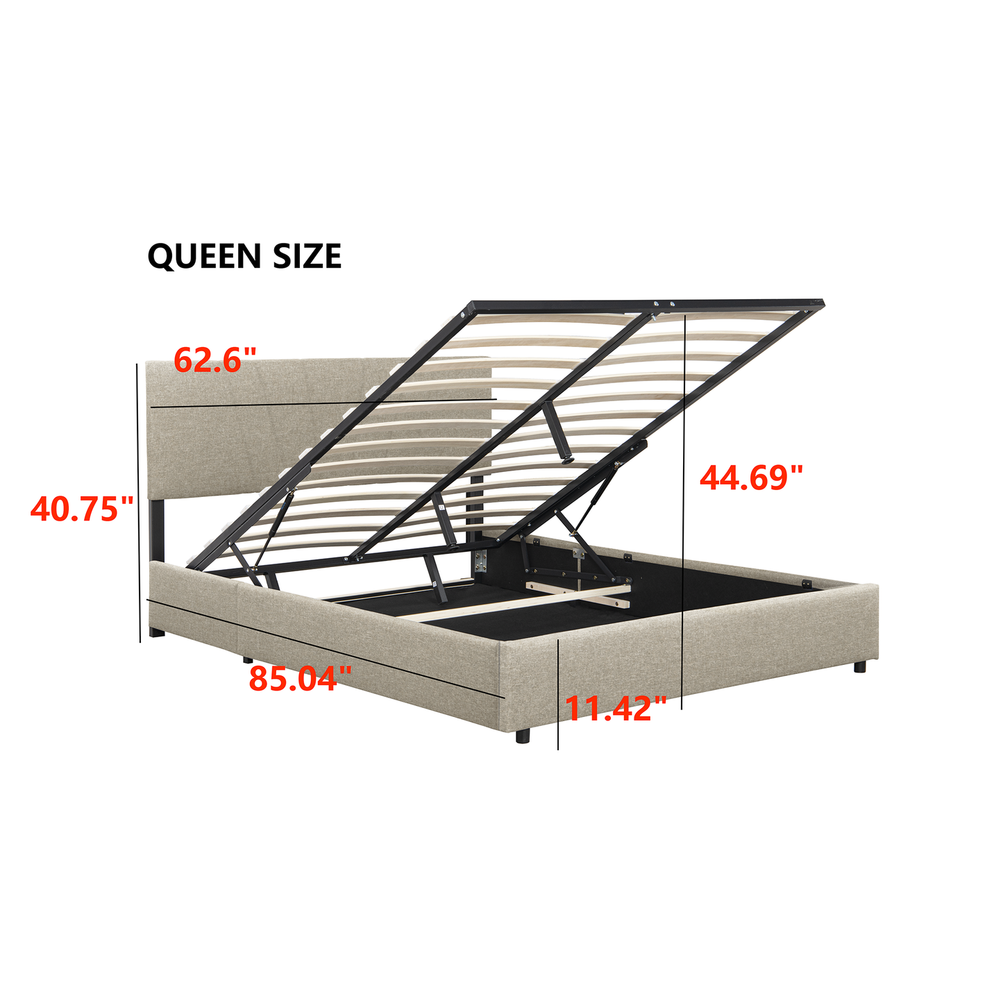 Queen Upholstered Platform Bed with Lifting Storage, Queen Size Bed Frame with Storage and Tufted Headboard,Wooden Queen Platform Bed for Kids Teens Adults,No Box Spring Needed(Queen, Beige)