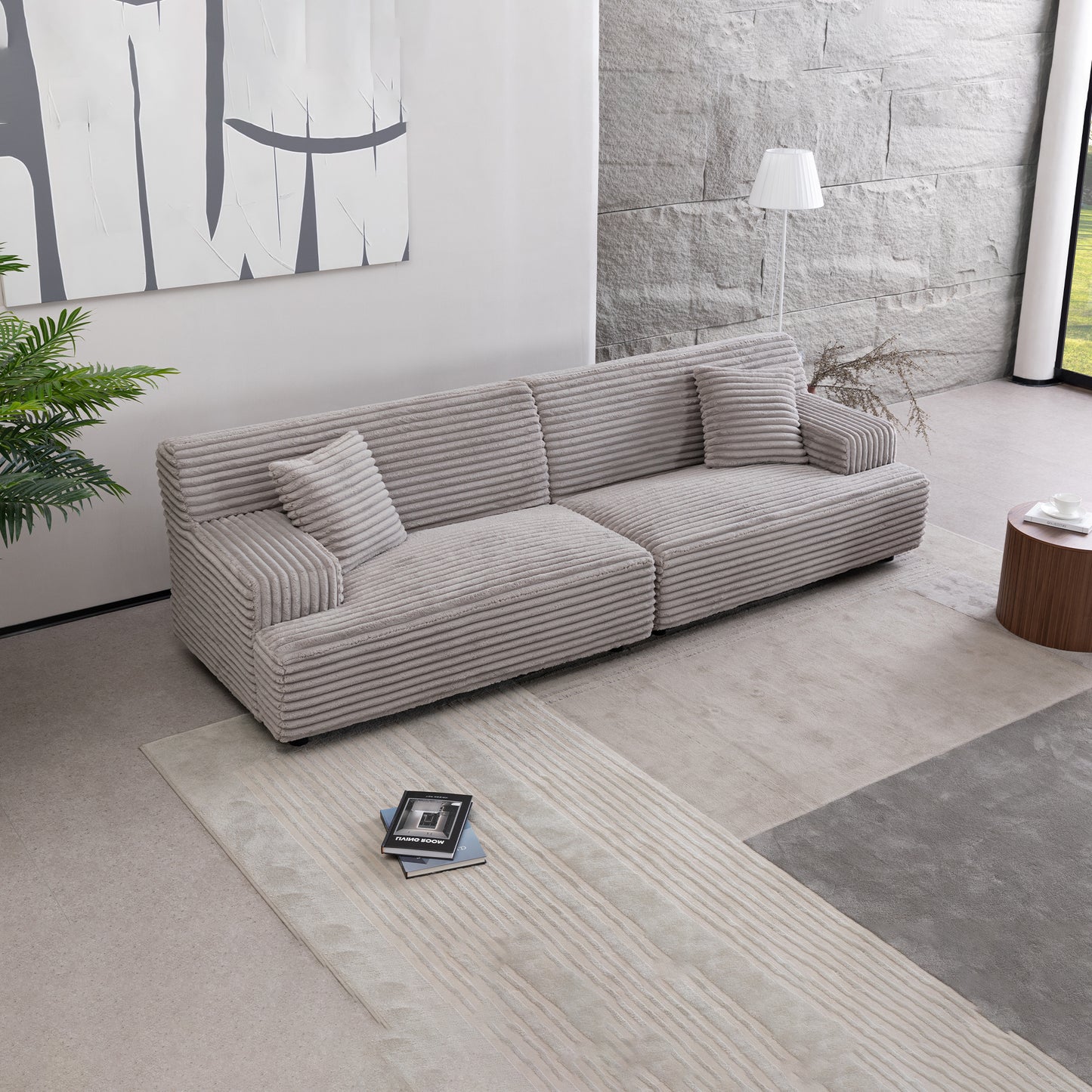 2291-G Modern sofa, comfortable cloud sofa soft plush corduroy interior with square armrests, living room, bedroom,Grey sofa