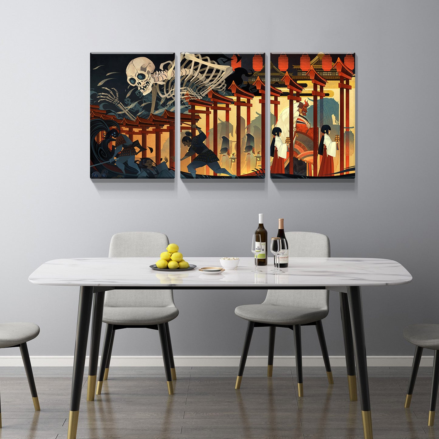 3 panels Framed Canvas Japanese Wall Art Decor,3 Pieces  Ukiyo-e Style Painting Decoration Painting for Chrismas Gift, Office,Dining room,Living room, Bathroom, Bedroom Decor-Ready to Hang