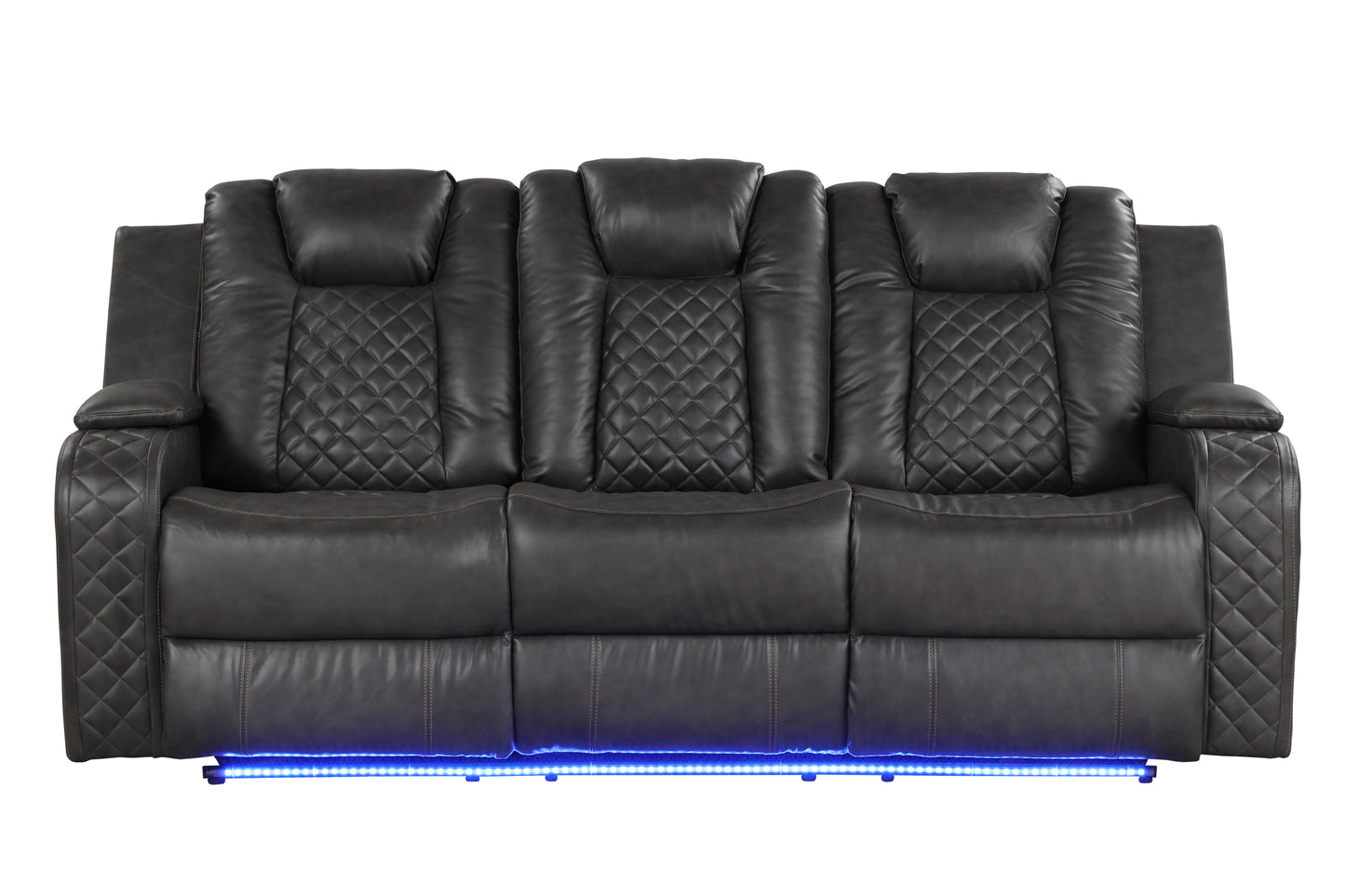 LED & Power Reclining Sofa Made With Faux Leather in Black