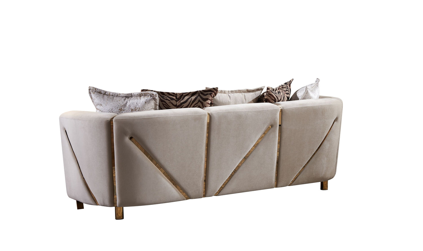 Chanelle Thick Velvet Fabric Upholstered Sofa Made With Wood in Beige