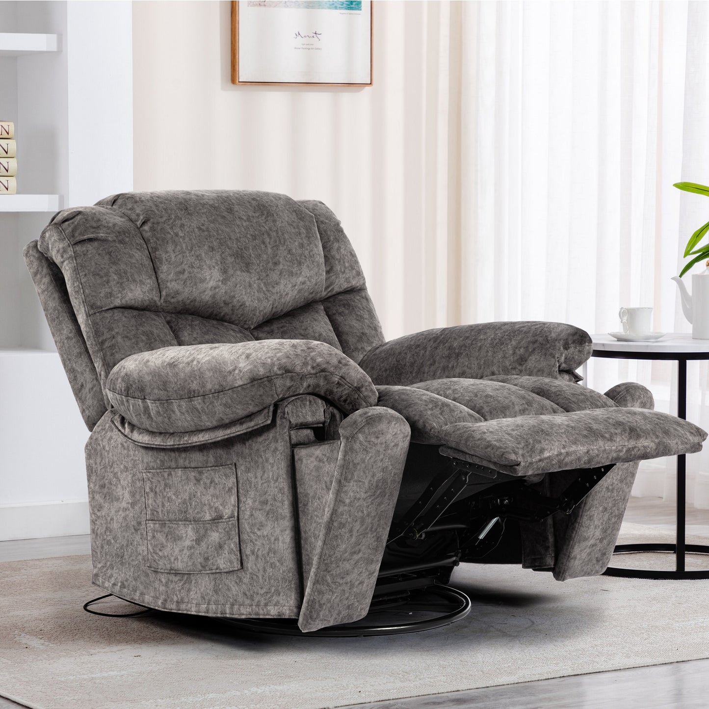 Swivel and Rocking Recliner Chair with Massage and Heating Bonded Leather Sofa