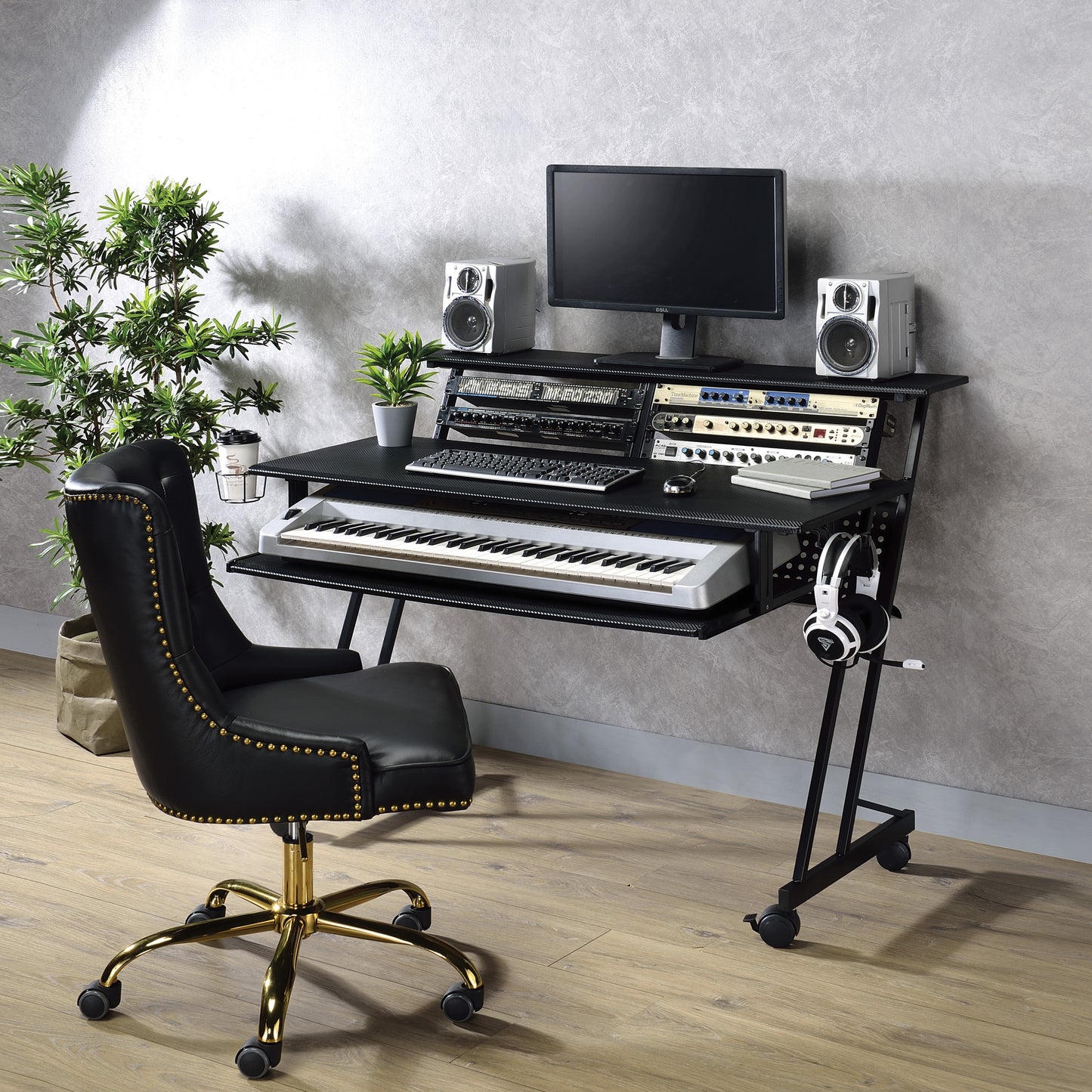 Black Music Recording Studio Desk with Keyboard Tray