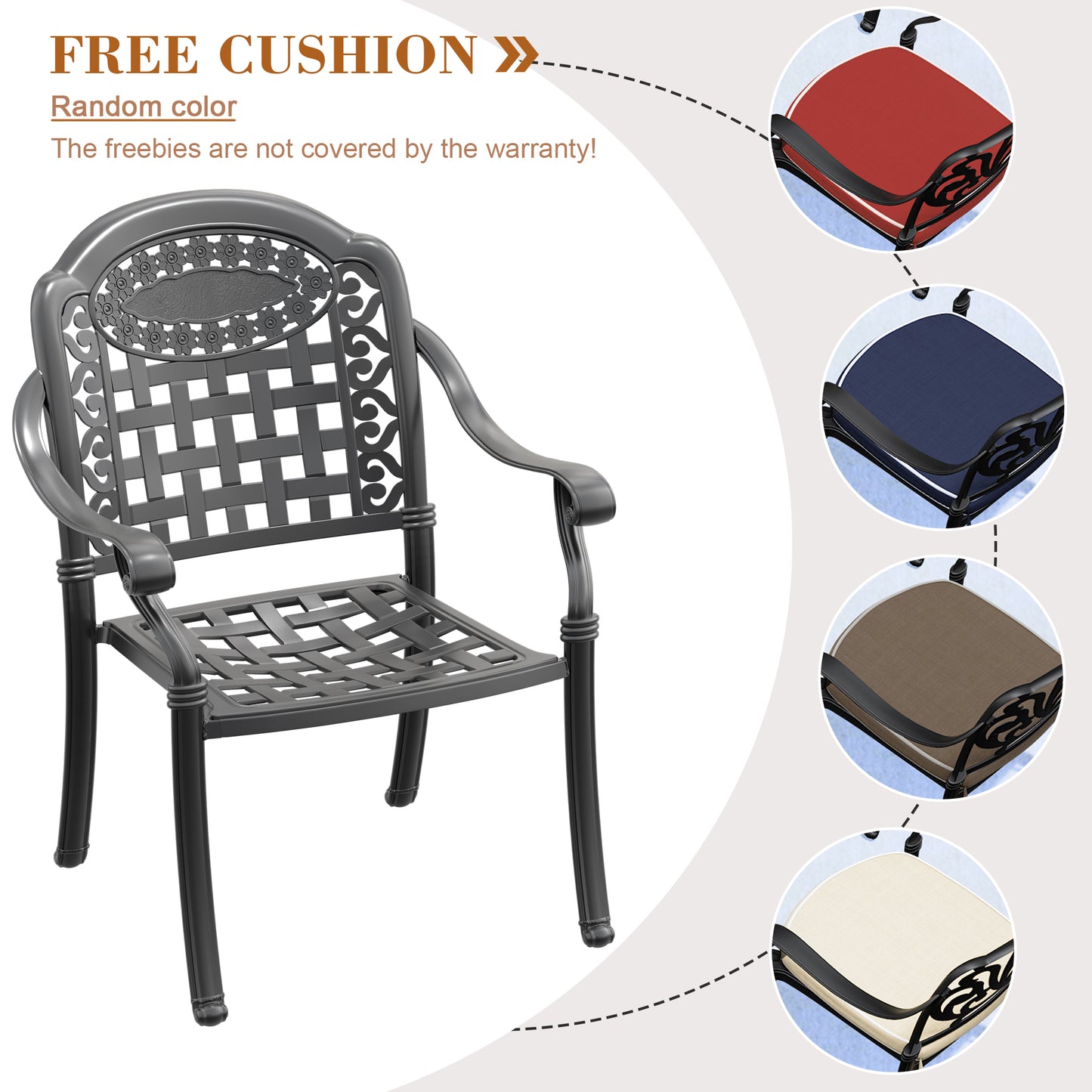 (Cushions In  Random Colors)7-Piece Set Of Cast Aluminum Patio Furniture With  Cushions