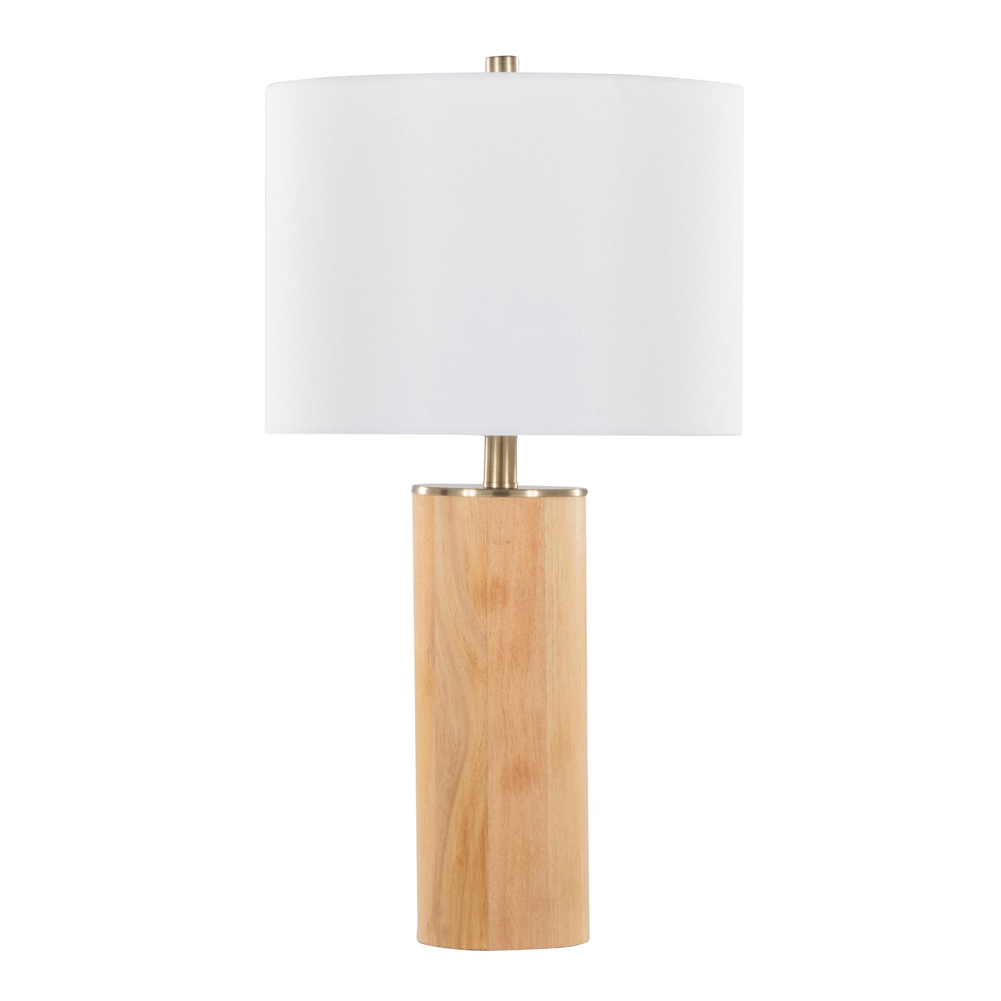 Cylinder Ash 27" Contemporary Wood Table Lamp in Ash Wood, Antique Brass, and White Linen by LumiSource