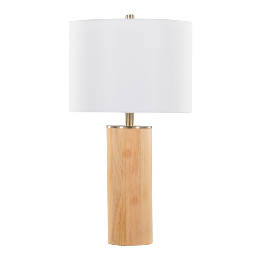 Cylinder Ash 27" Contemporary Wood Table Lamp in Ash Wood, Antique Brass, and White Linen by LumiSource