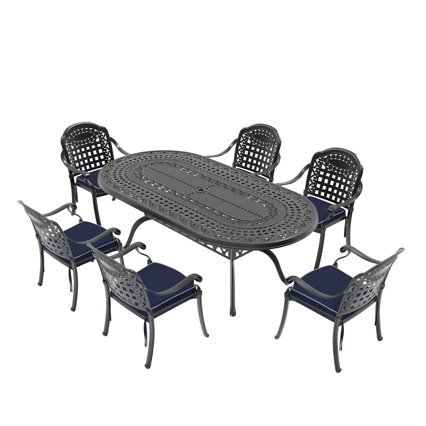 (Cushions In  Random Colors)7-Piece Set Of Cast Aluminum Patio Furniture With  Cushions