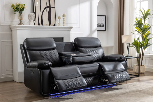 Power reclining sofa with DDT / LED Strip BLACK color