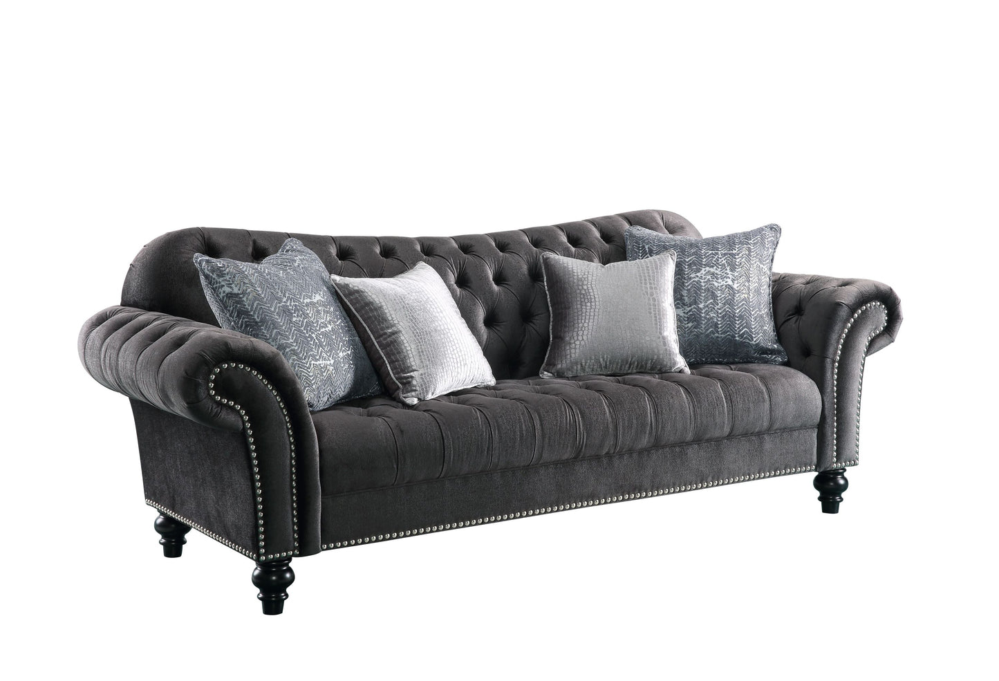 ACME Gaura Sofa w/4 Pillows in Dark Gray Velvet 53090