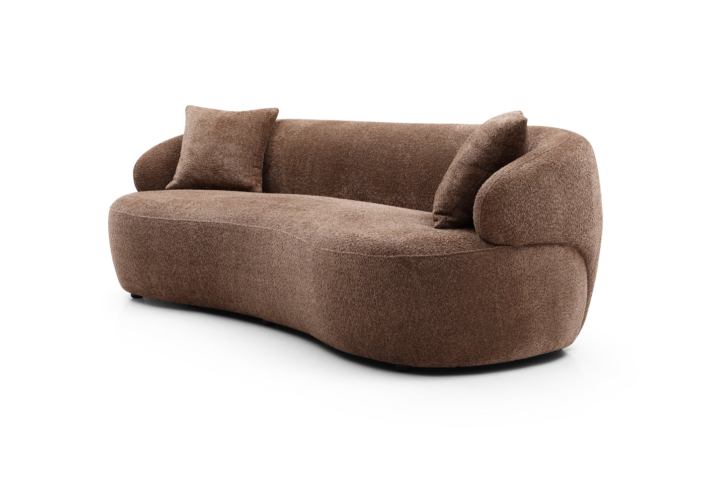 Brown Mid Century Modern Curved Sofa, 3 Seat Cloud couch Boucle sofa Fabric Couch for Living Room, Bedroom, Office