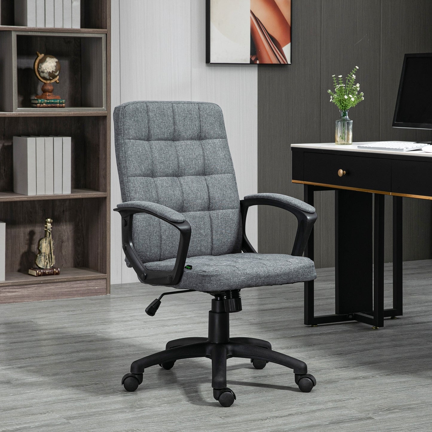 Fabric Office Chair, Computer Desk Chair, Swivel Task Chair with Arms, Adjustable Height, Swivel Wheels, Mid Back, Charcoal Gray