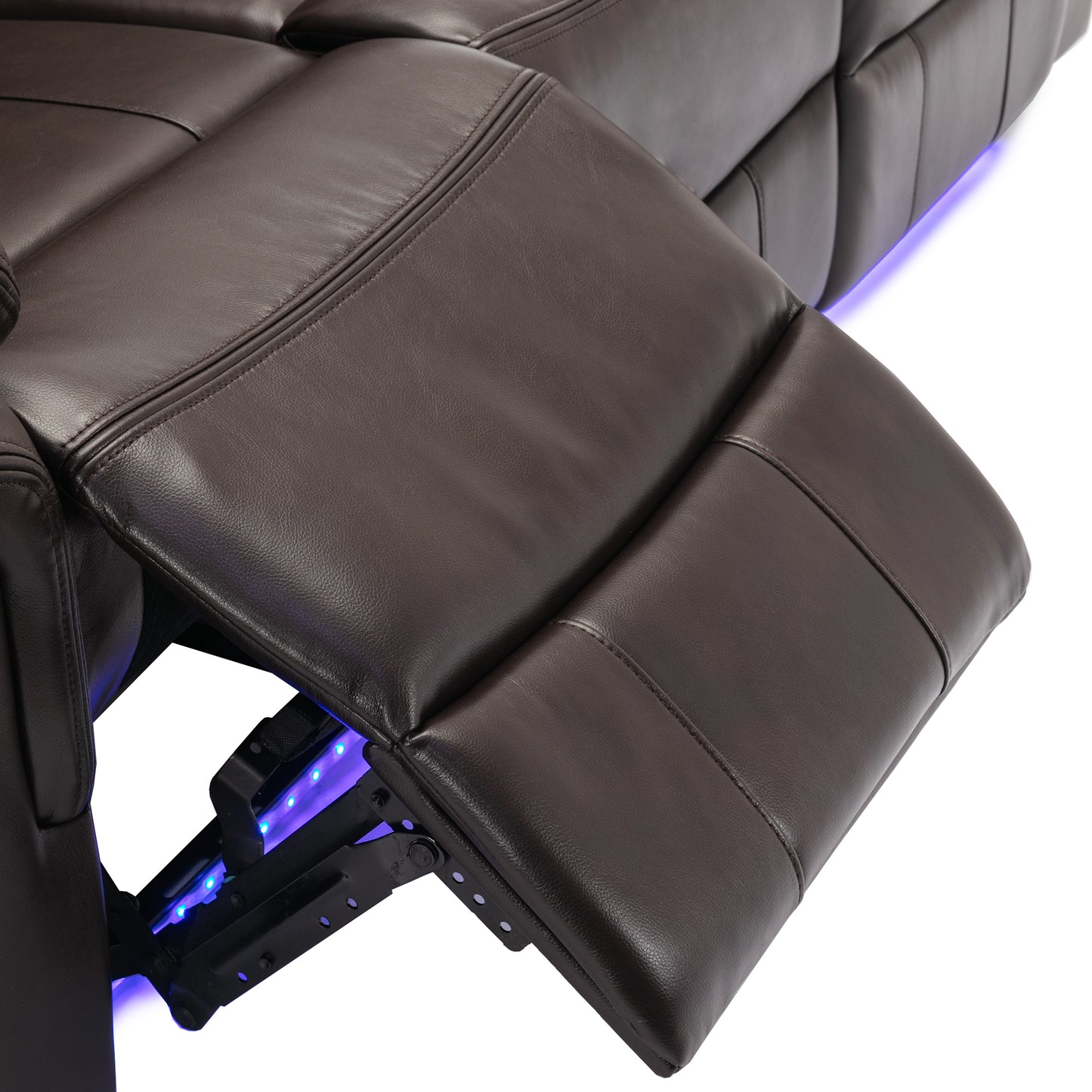 3 Pieces Recliner Sofa Sets Home Theater Seating Manual Recliner Chair with Center Console and LED Light Strip for Living Room, Brown