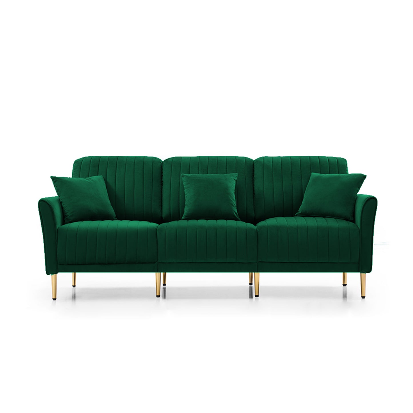 Living Room Furniture Upholstered Couch Sofa with Reversible Cushions for Home or Office 3-Seat Green Velvet