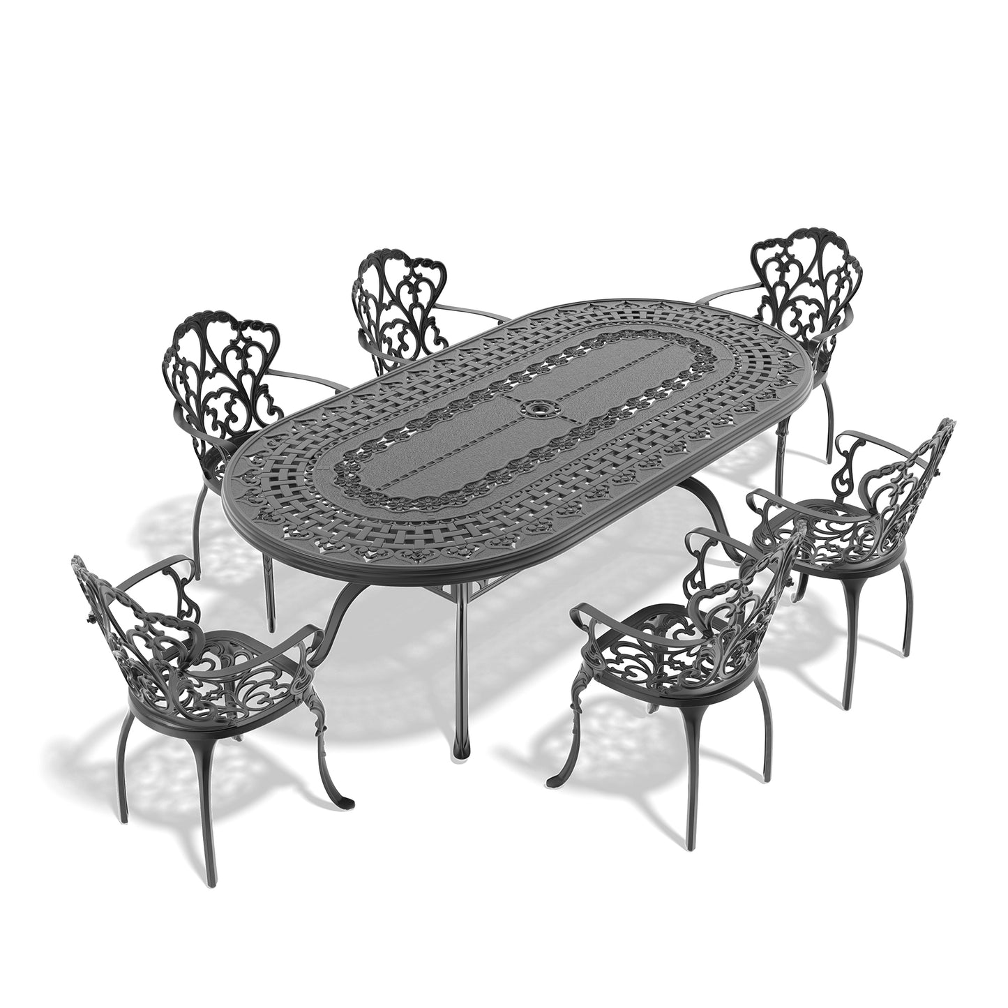 (Cushions In  Random Colors)7-Piece Set Of Cast Aluminum Patio Furniture With  Cushions