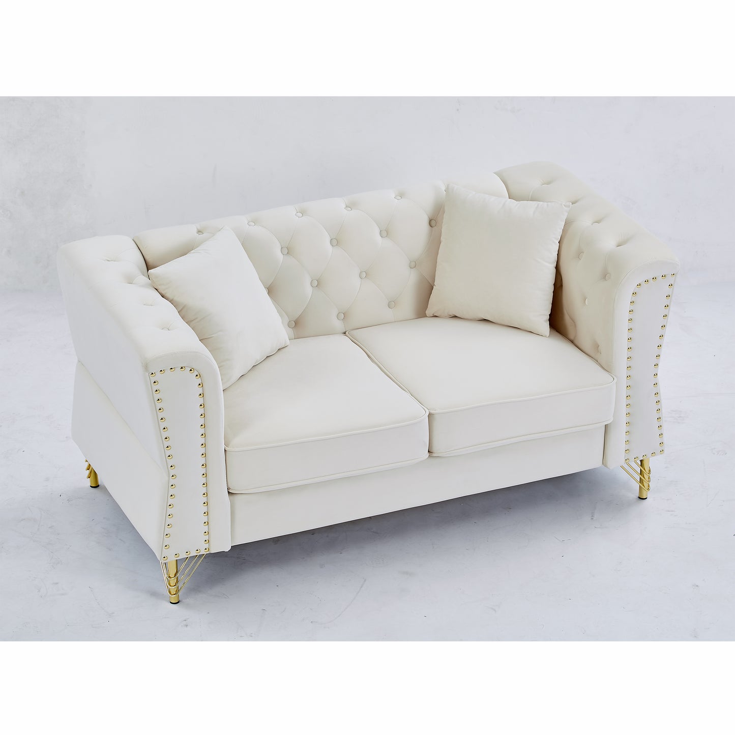 3-seater Combination Sofa Tufted Couch with Rolled Arms and Nailhead for Living Room, Bedroom, Office, Apartment, four pillows