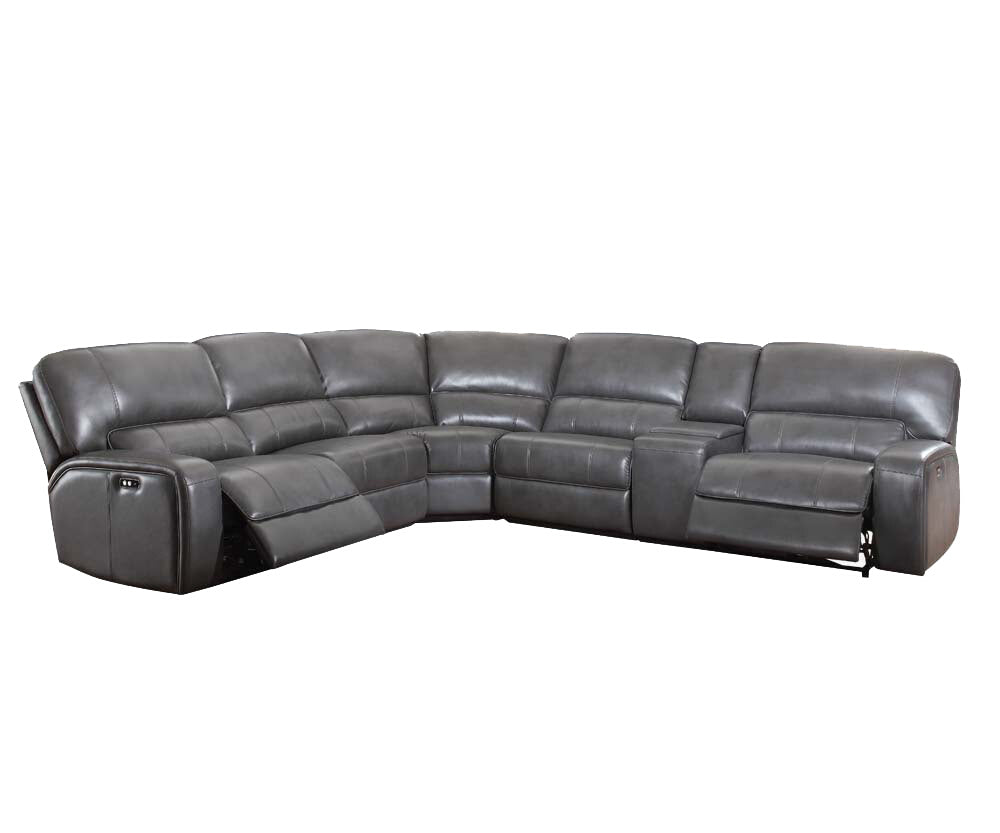 Saul Gray Leather Aire Power Motion Sectional Sofa w/ USB Port & Cupholder Console