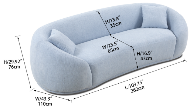 3 seater sofa Modern combination Half Moon casual teddy wool sofa Curved sofa, blue sky