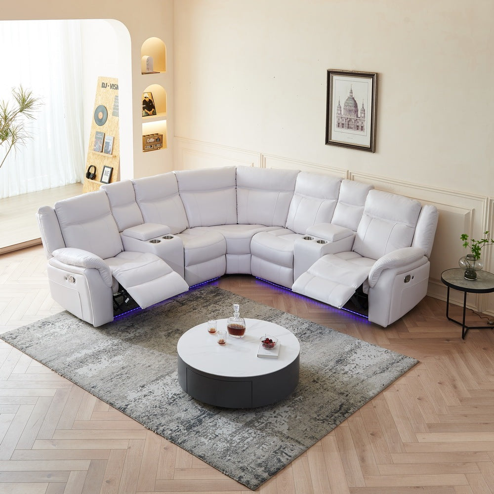 LE151 Manual reclining Sectional WHITE W/LED strip White color