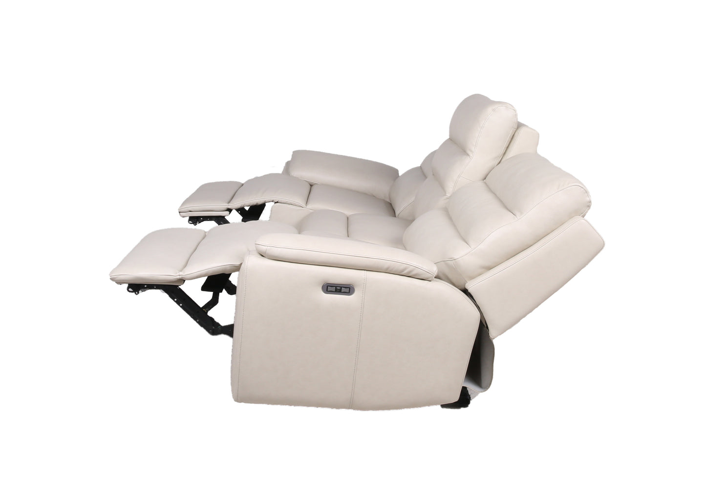 Modern Dual-Power Reclining Sofa - Power Footrest, Articulating Power Headrest - Top-Grain Leather, Horizontal Channeled Back, USB Ports