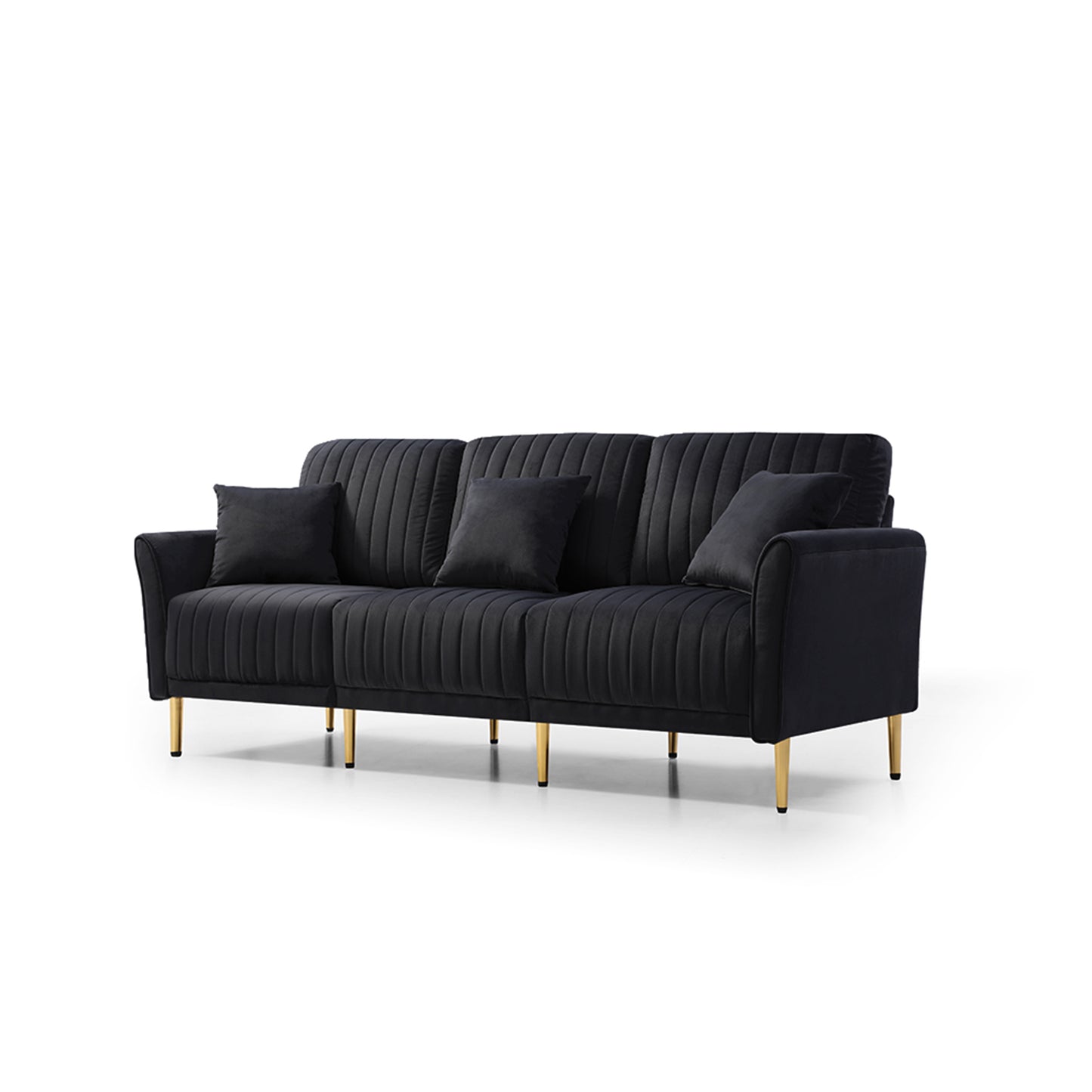 Mid-Century Tufted 3-Seat Sofa Couch for Living Room, Office, Apartment, Dorm, Studio and Small Space, 3 Pillows Included (Black)