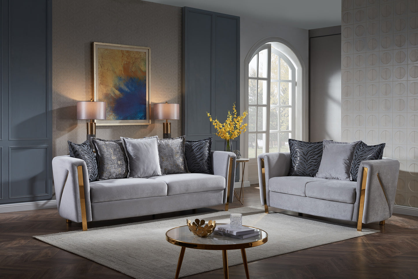 Chanelle Thick Velvet Fabric Upholstered Sofa Made With Wood in Gray