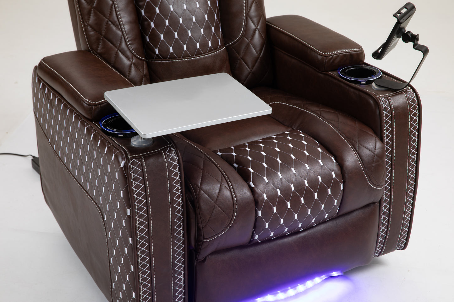 Power Zero Gravity Recliner with Multifunctional Features - Storage Armrest & Cup Holder - Laptop Table & Phone Holder- Reading Light & LED - Infinite Position Recline for Living Room & Office