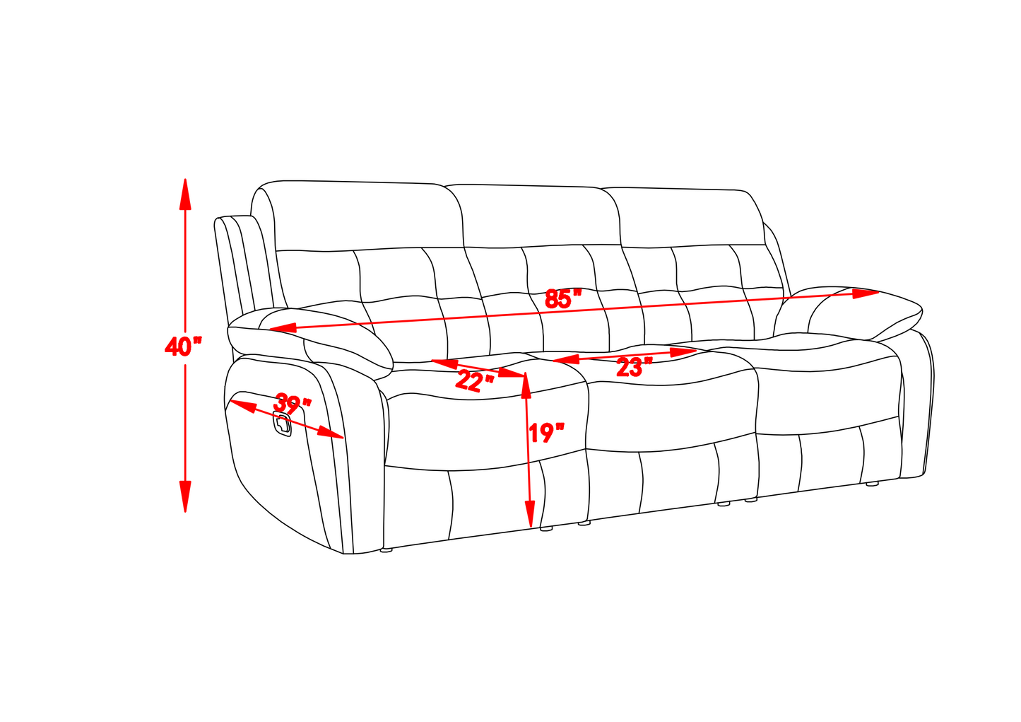 Genuine Leather Non-Power Reclining Sofa with Drop Down Table,Stainless Steel Cupholders and Magazine bag- Blue