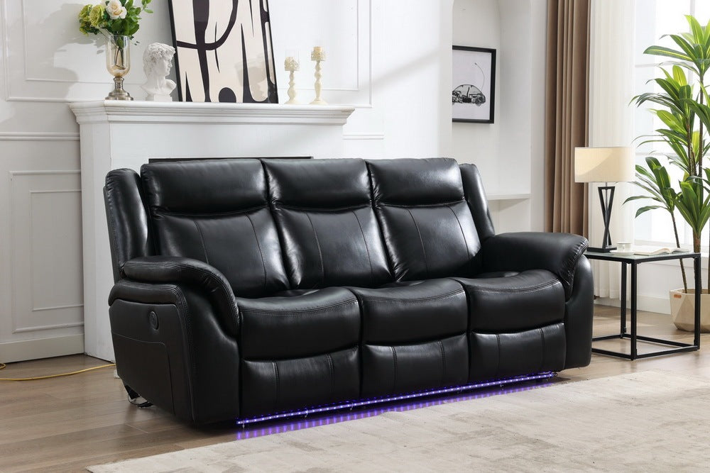 Power reclining sofa with  LED Strip / drop off table black color