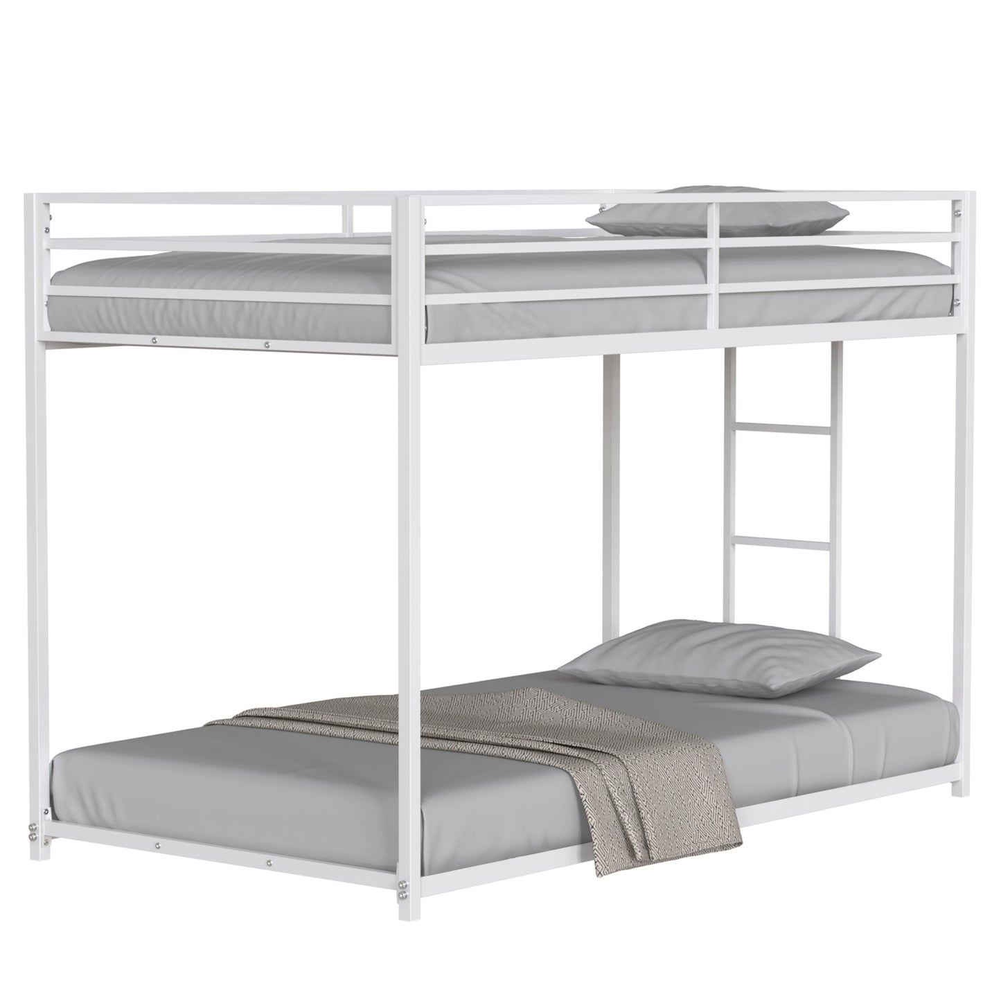 Adam Sturdy Twin over Twin Metal Bunk White for Kids and Adult, Low Profile and Easy Climbing with Stable Ladder