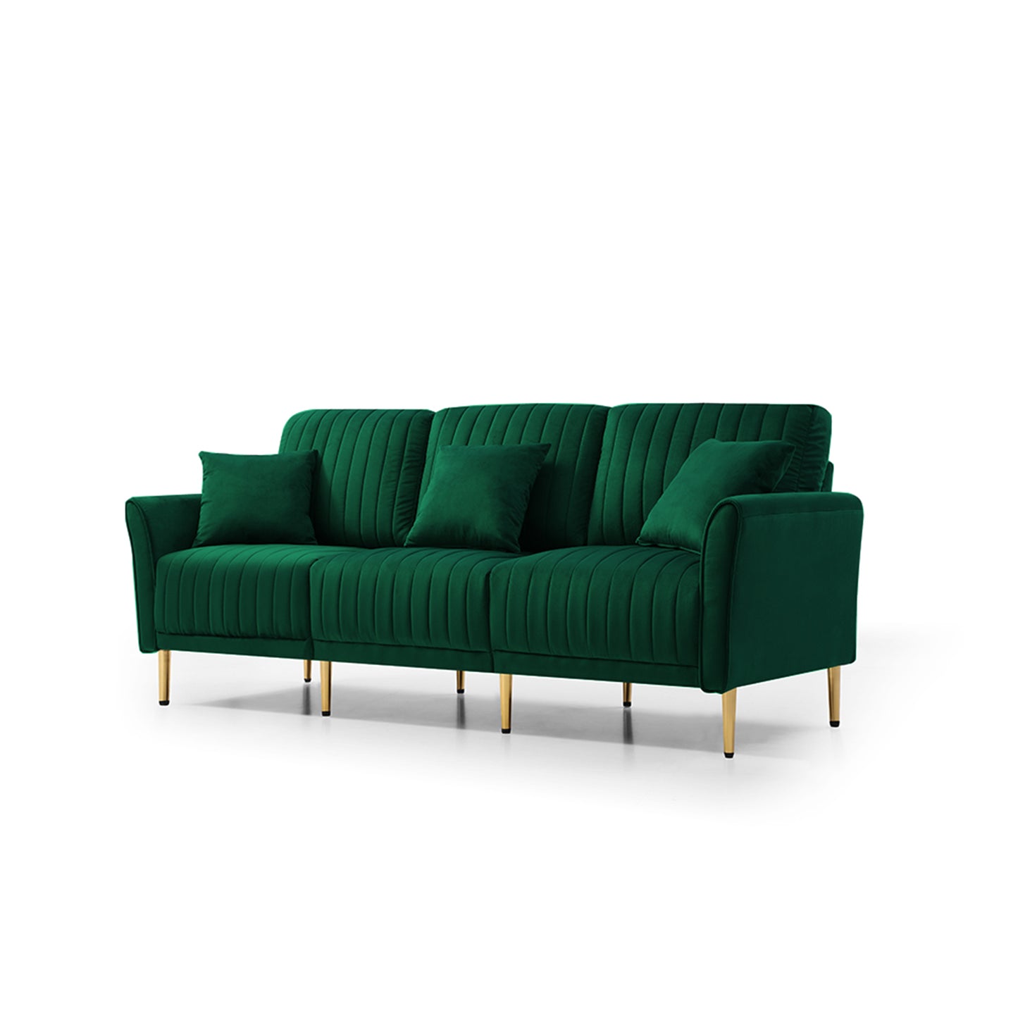 Living Room Furniture Upholstered Couch Sofa with Reversible Cushions for Home or Office 3-Seat Green Velvet