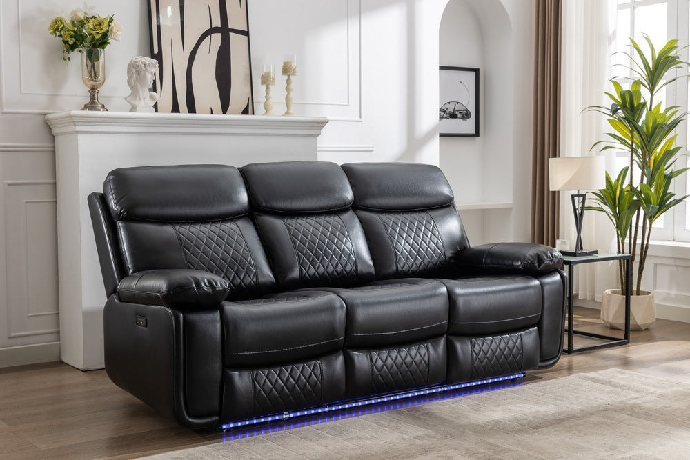 Power reclining sofa with DDT / LED Strip BLACK color