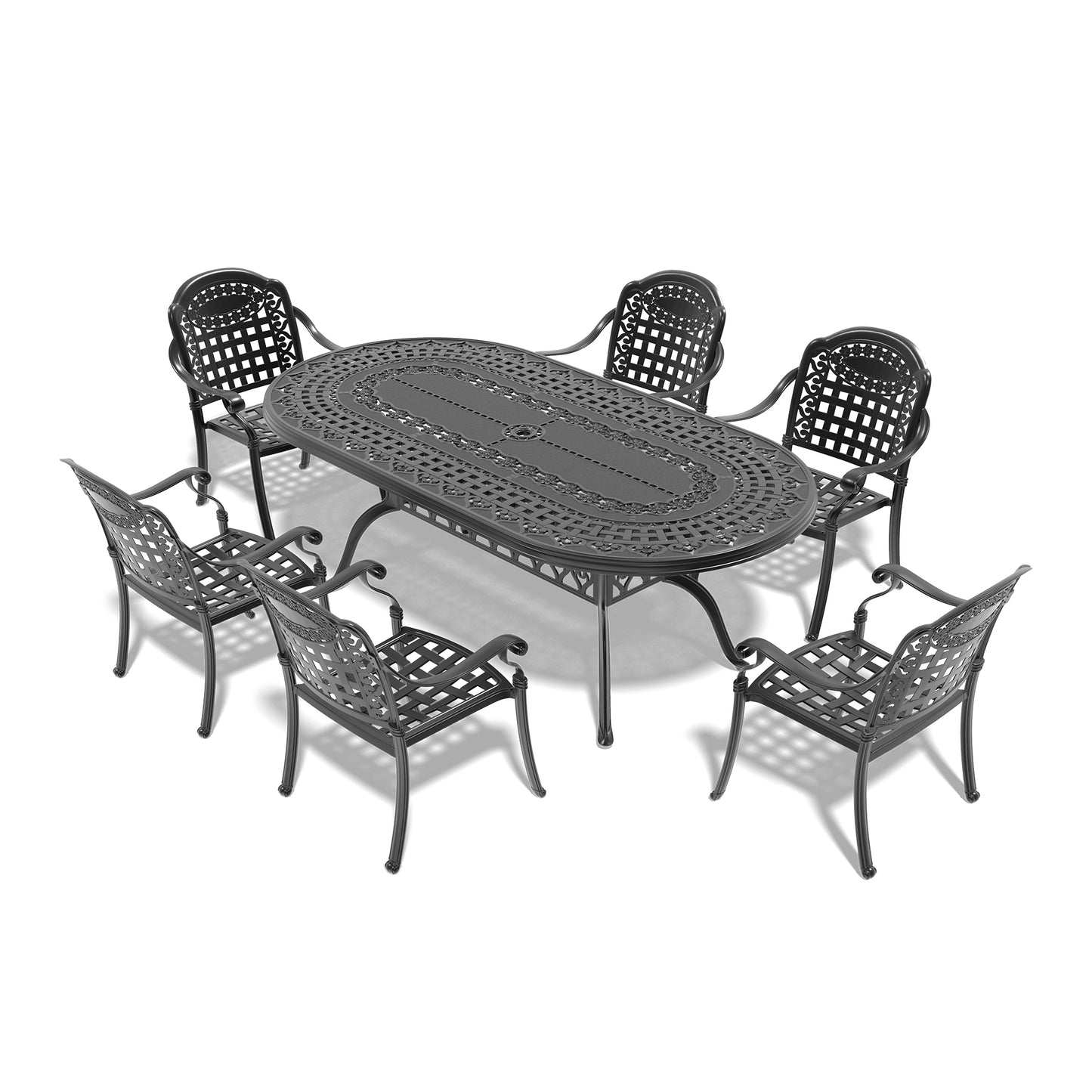 (Cushions In  Random Colors)7-Piece Set Of Cast Aluminum Patio Furniture With  Cushions