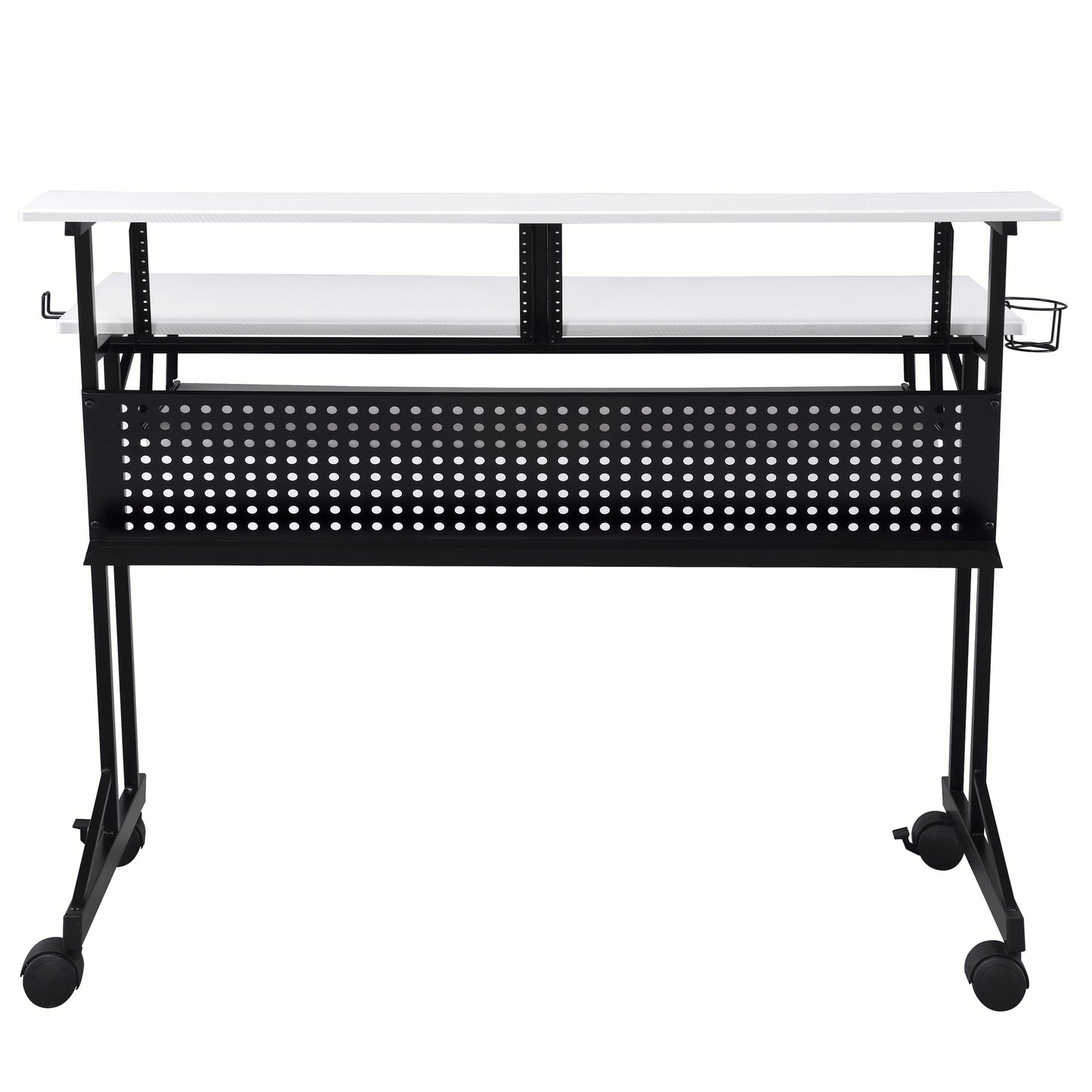 White and Black Music Recording Studio Desk with Metal Base